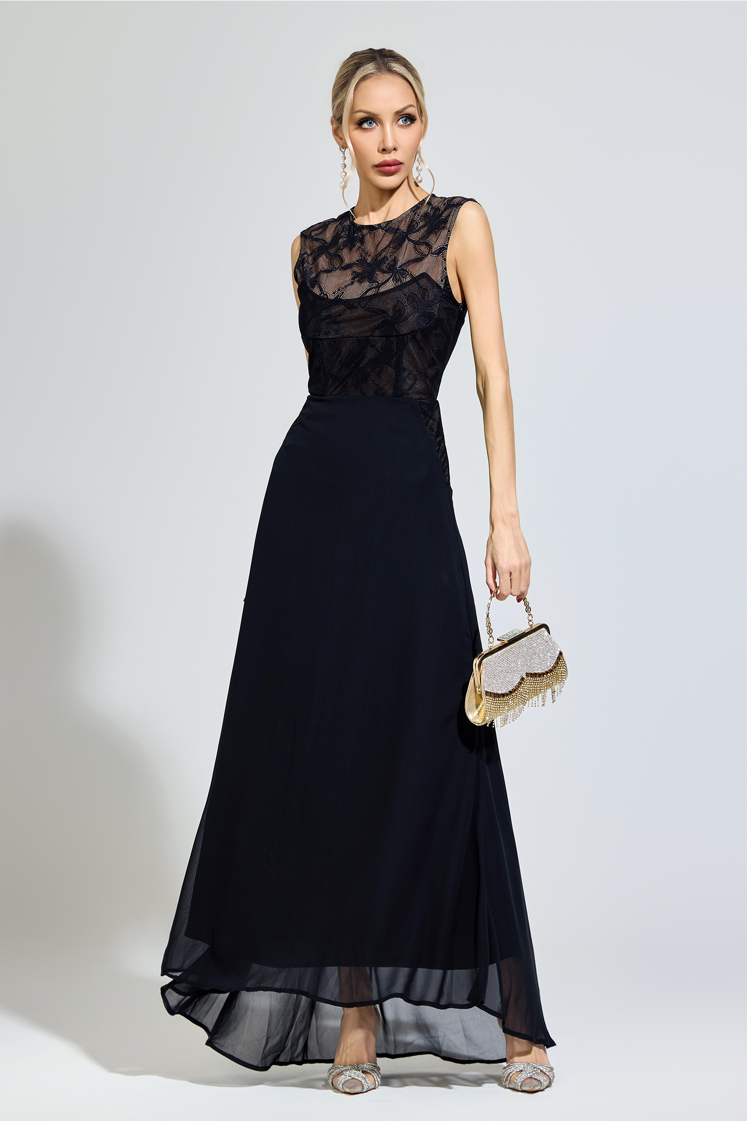 Aristotle Black Lace Formal Dress
