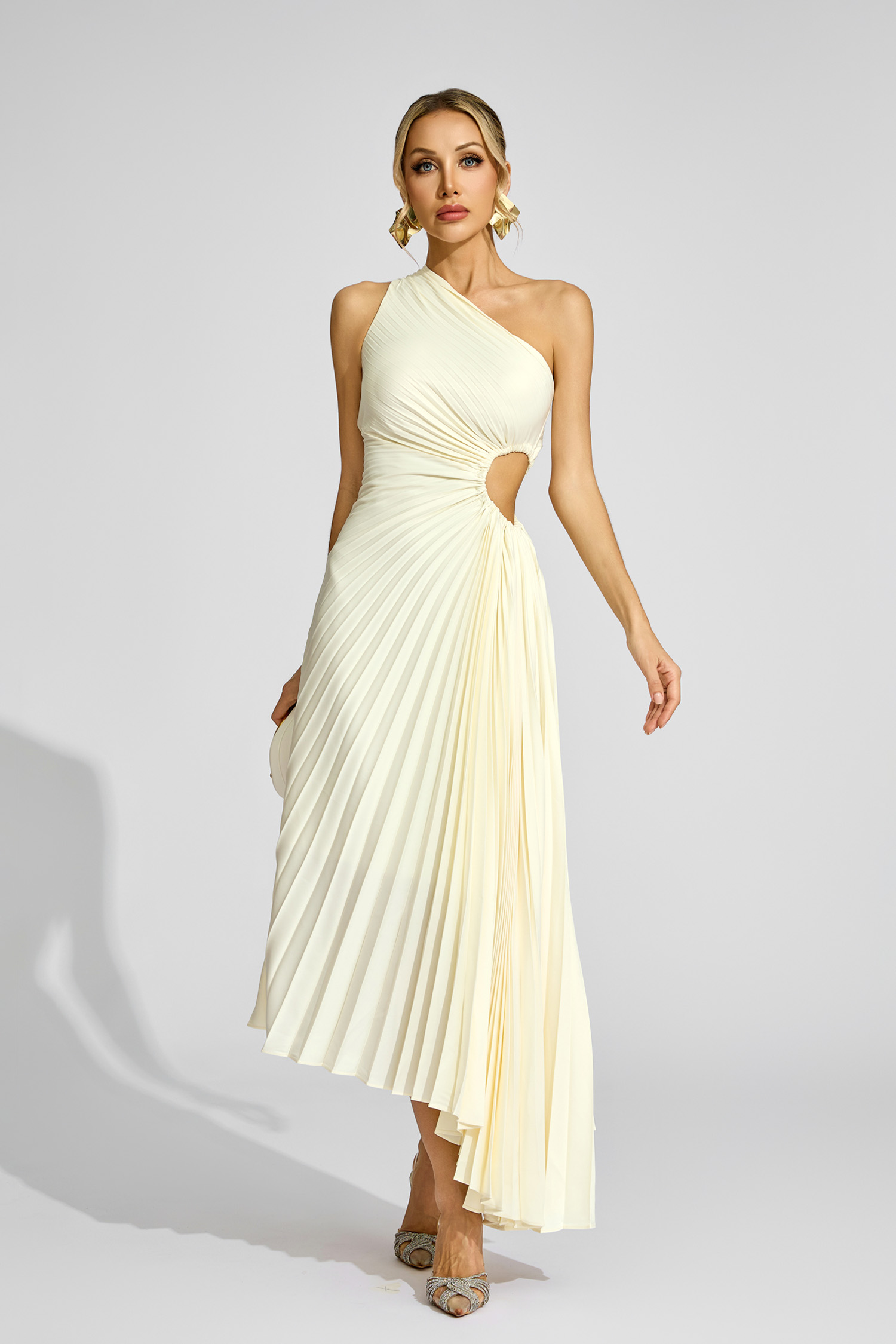 Wilson Apricot One Shoulder Pleated Dress