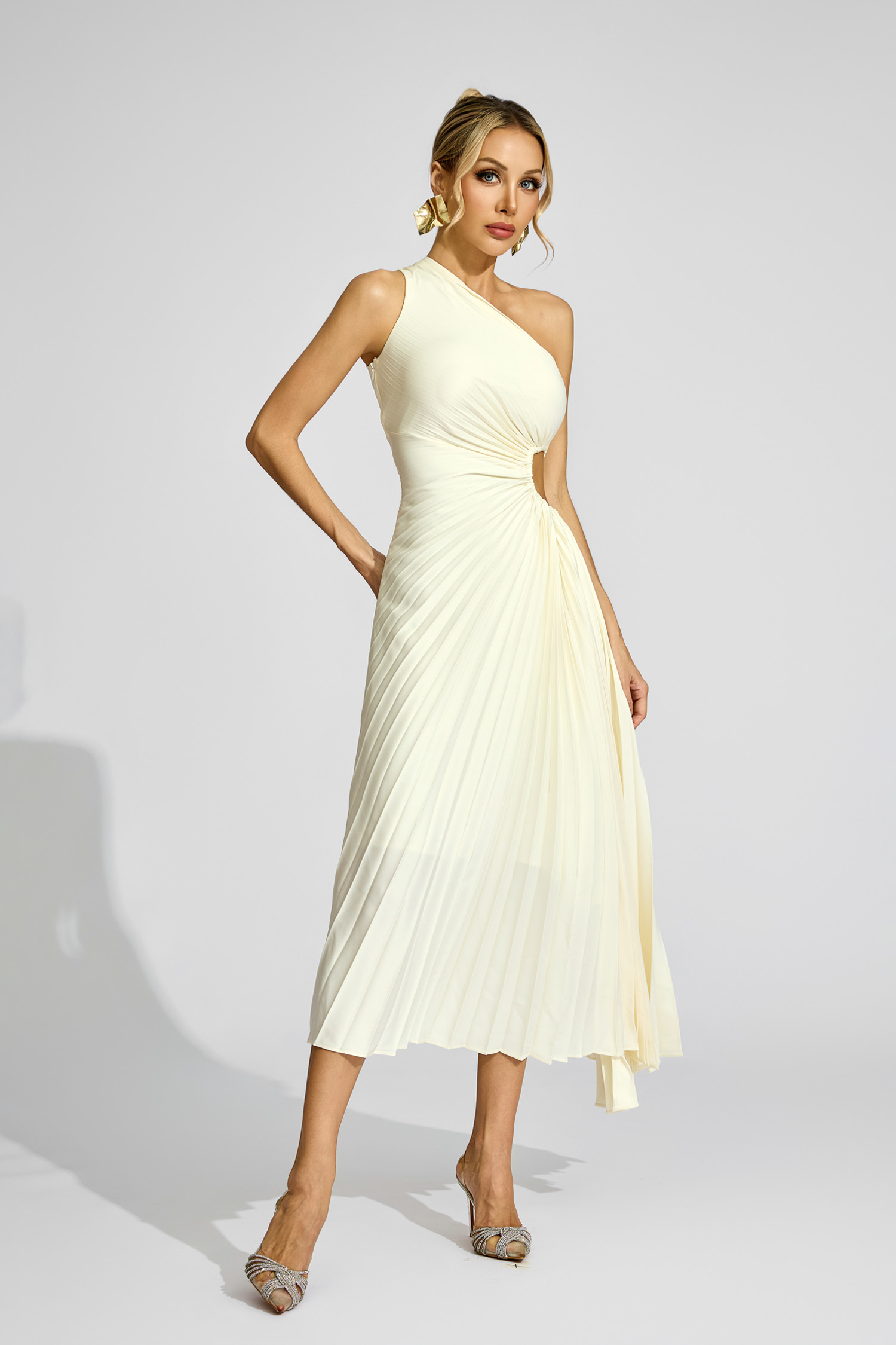 Wilson Apricot One Shoulder Pleated Dress