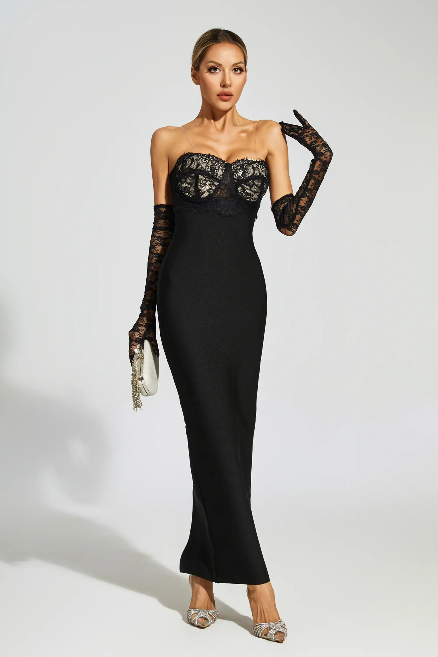 Wilhelmina Black Off Shoulder Bandage Dress