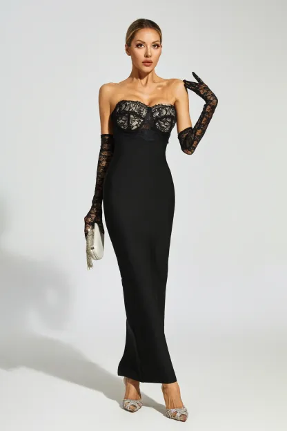 Wilhelmina Black Off Shoulder Bandage Dress