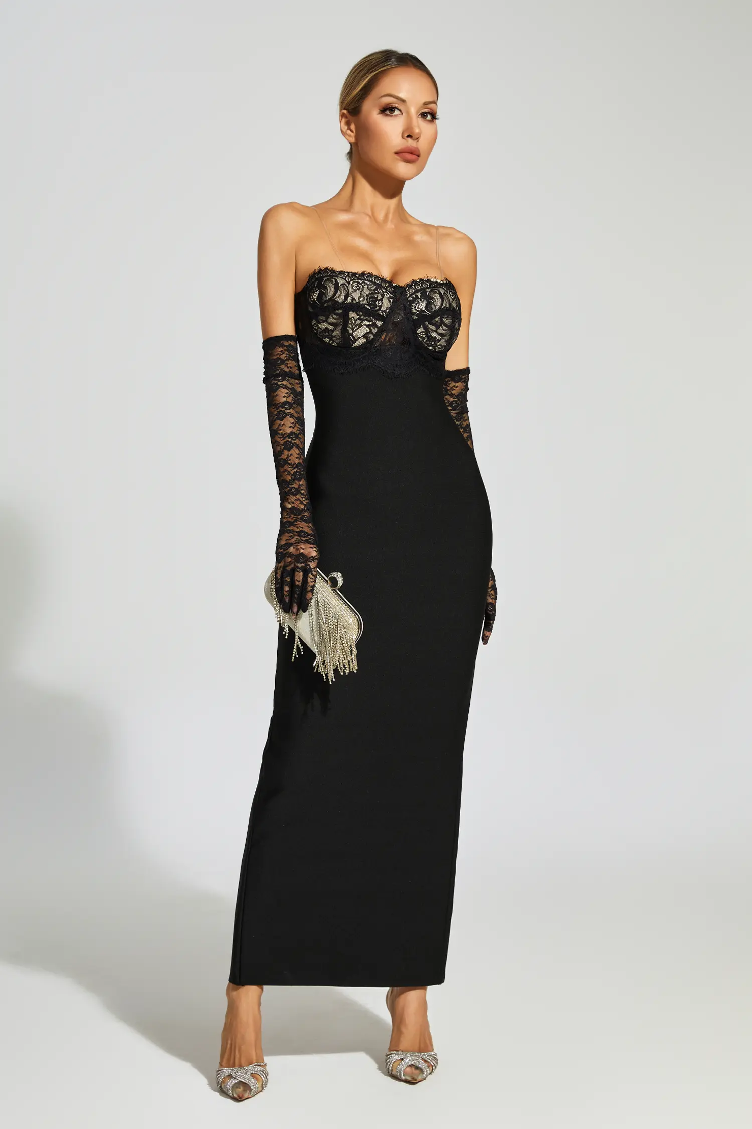 Wilhelmina Black Off Shoulder Bandage Dress