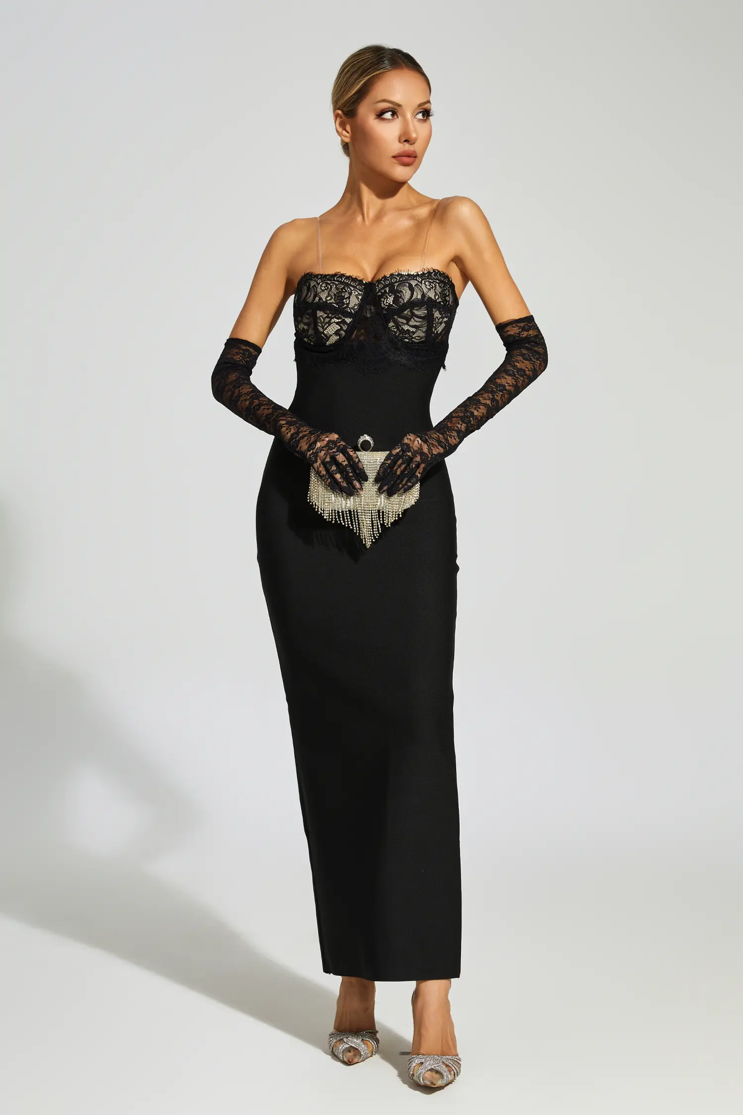 Wilhelmina Black Off Shoulder Bandage Dress