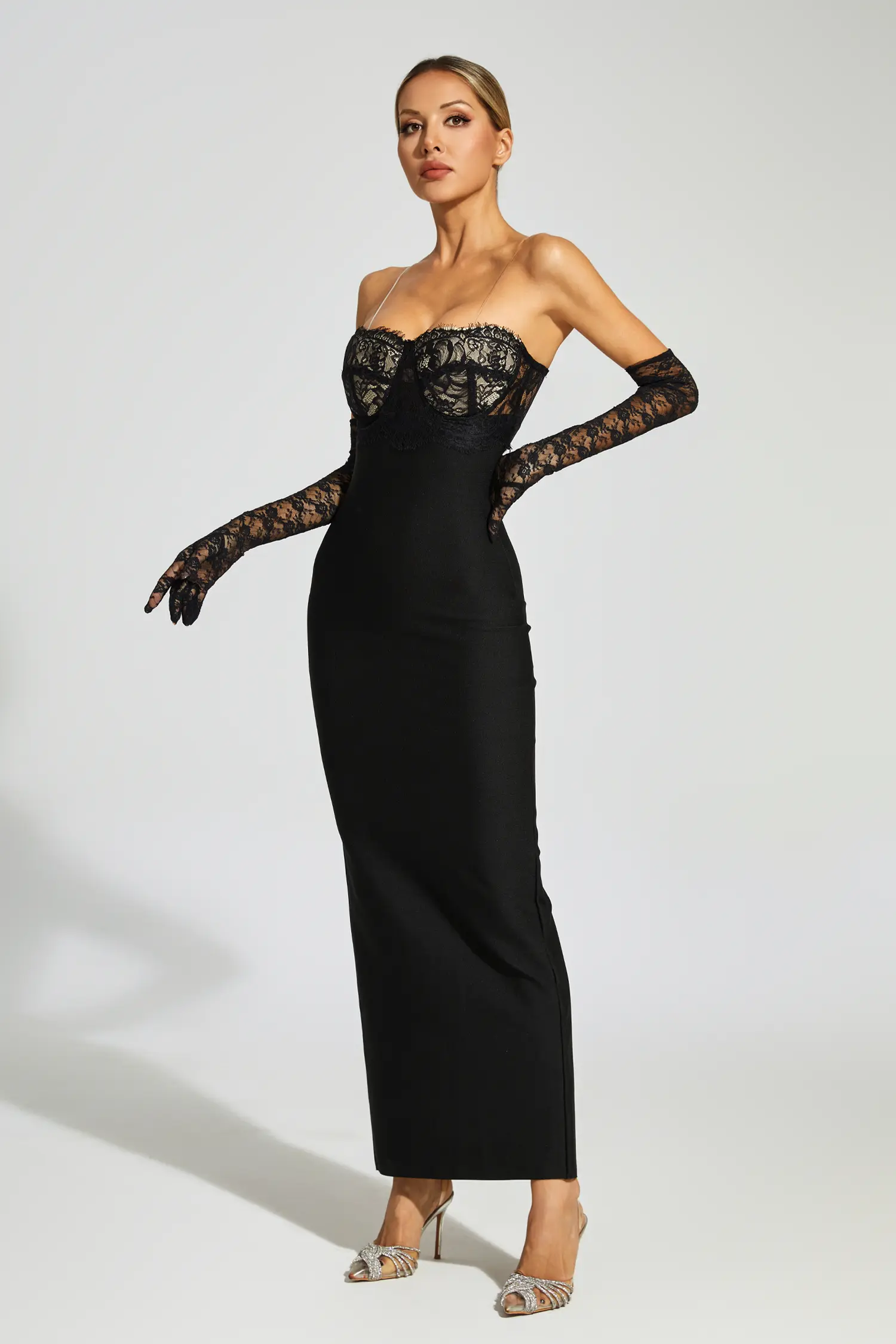Wilhelmina Black Off Shoulder Bandage Dress