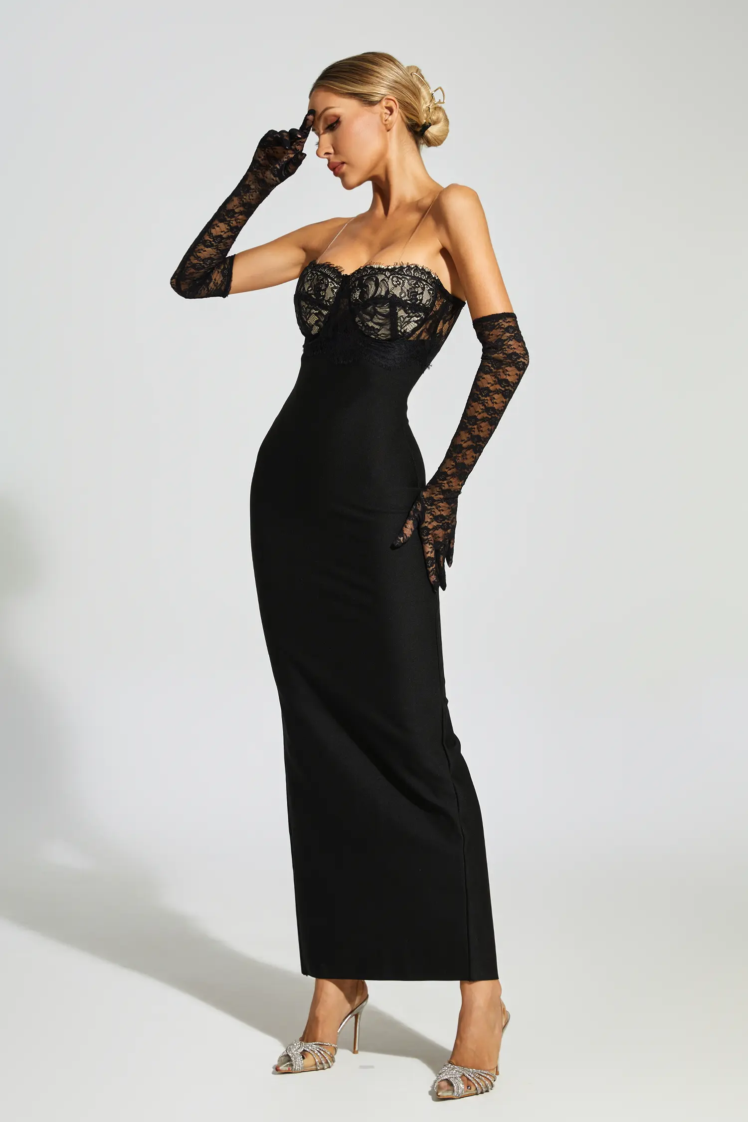 Wilhelmina Black Off Shoulder Bandage Dress