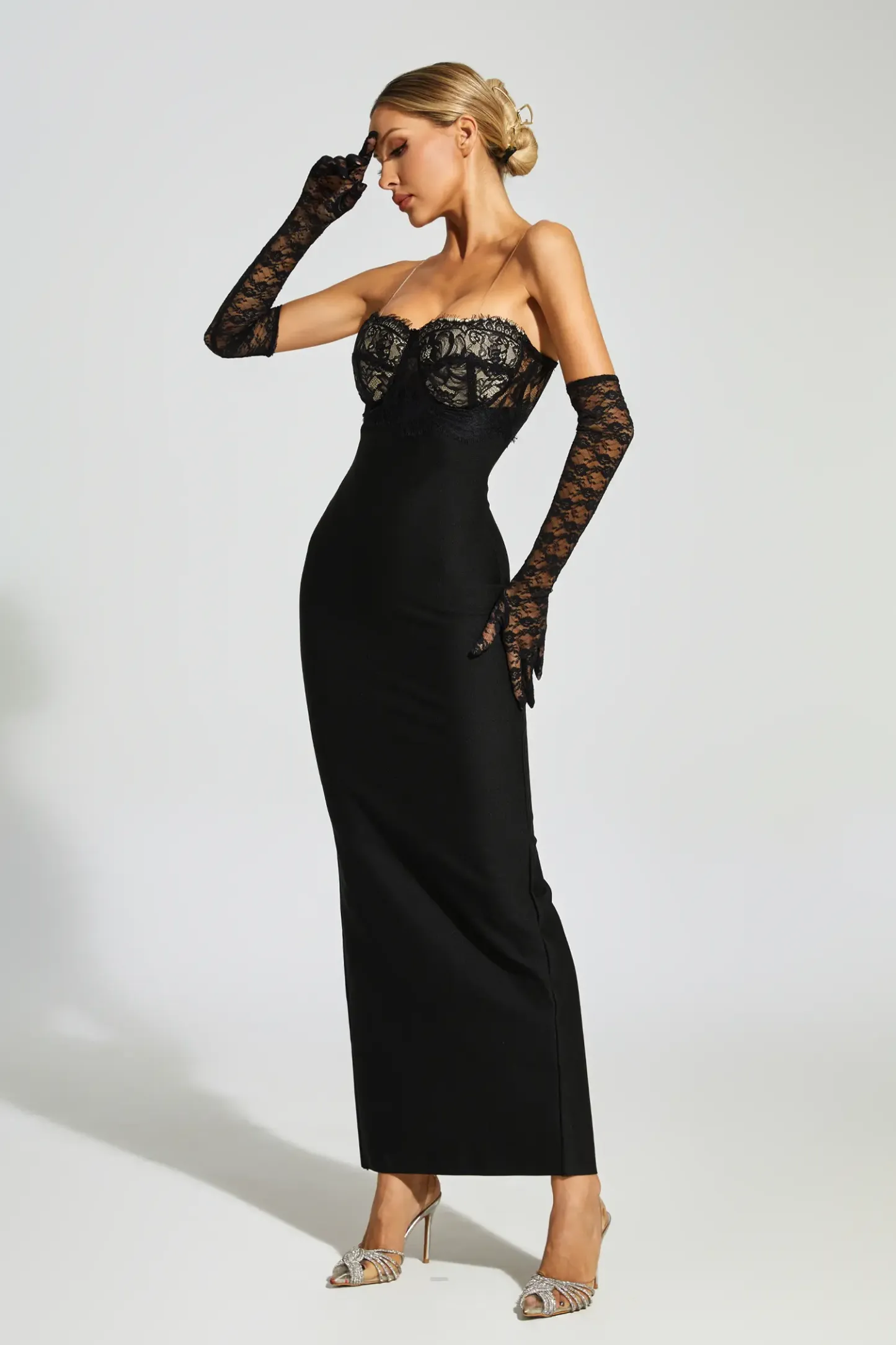Wilhelmina Black Off Shoulder Bandage Dress