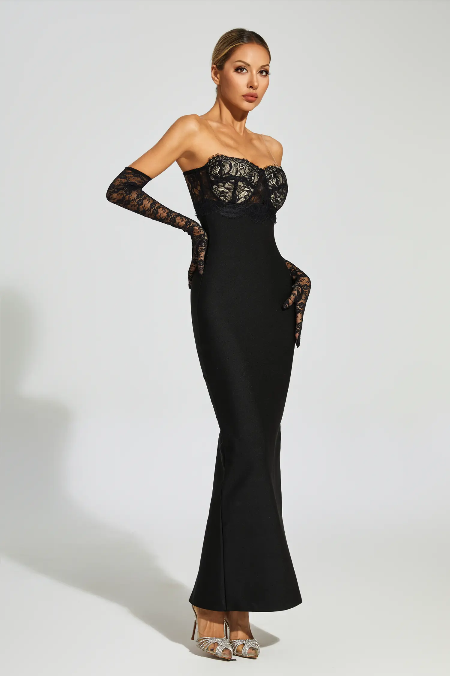 Wilhelmina Black Off Shoulder Bandage Dress