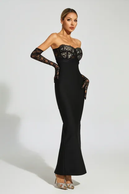 Wilhelmina Black Off Shoulder Bandage Dress