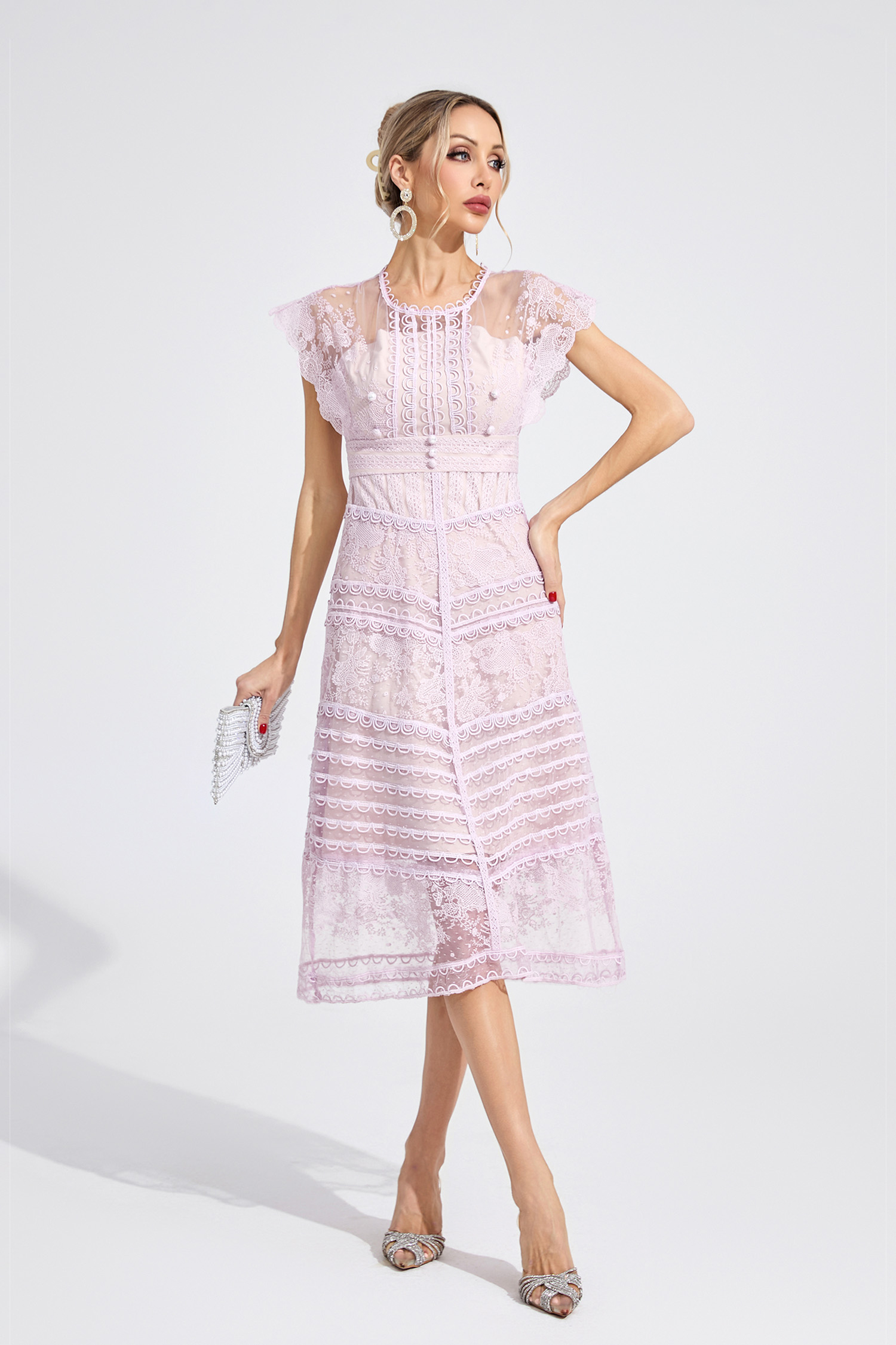 Heart Purple Lace Midi Dress