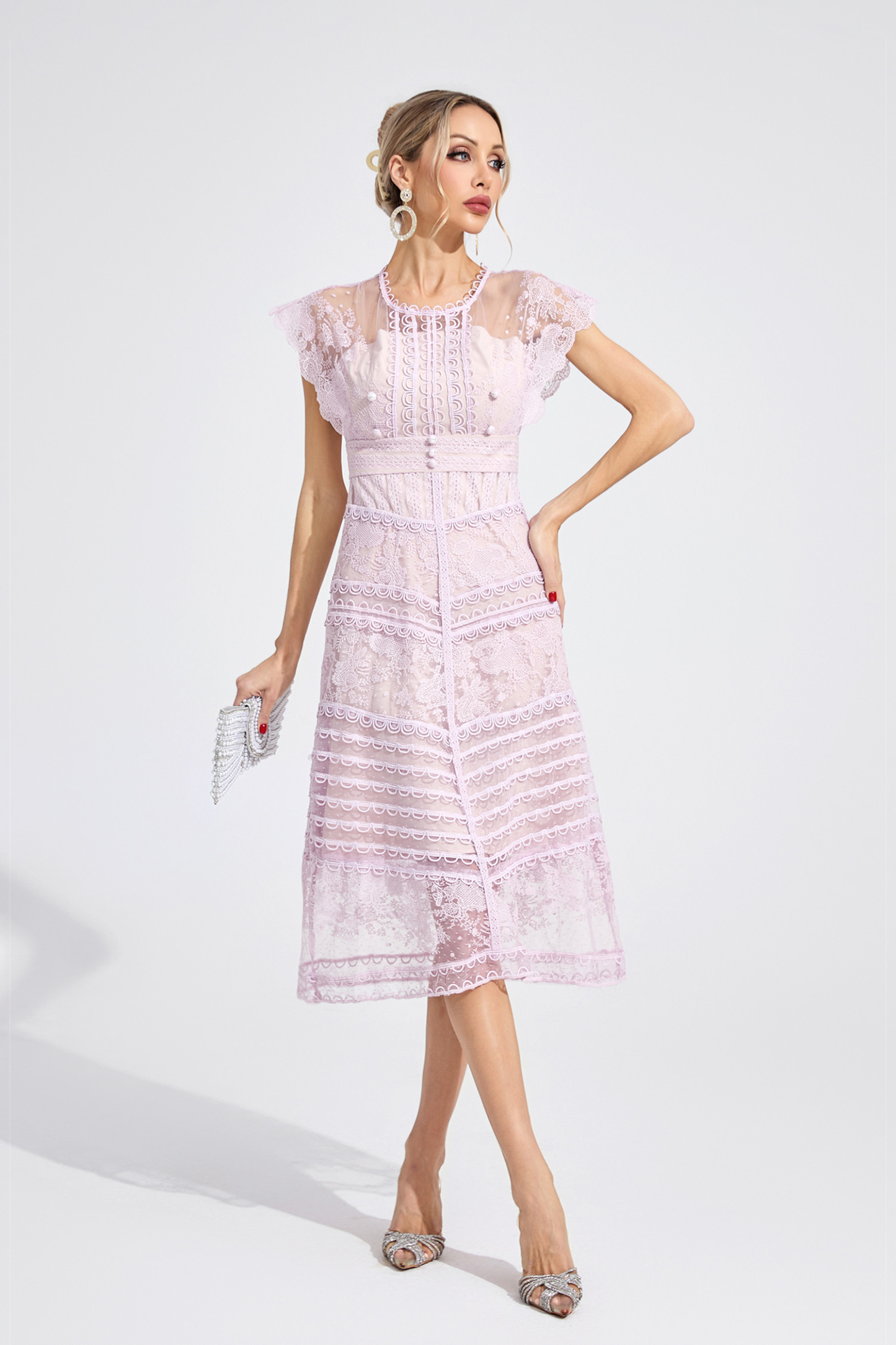 Heart Purple Lace Midi Dress