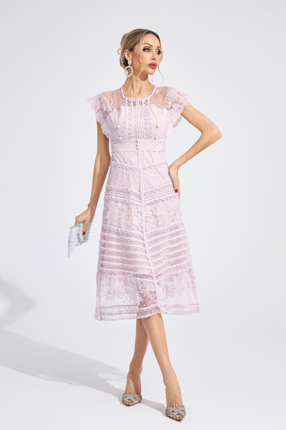 Heart Purple Lace Midi Dress