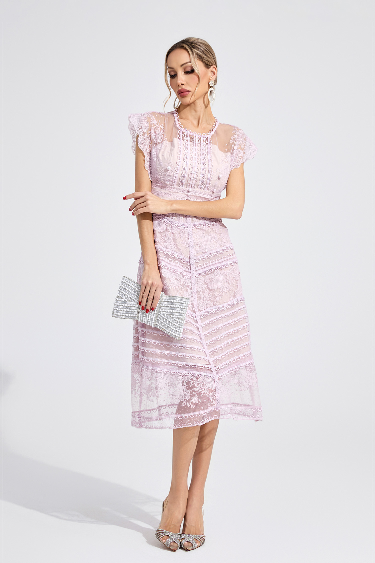 Heart Purple Lace Midi Dress