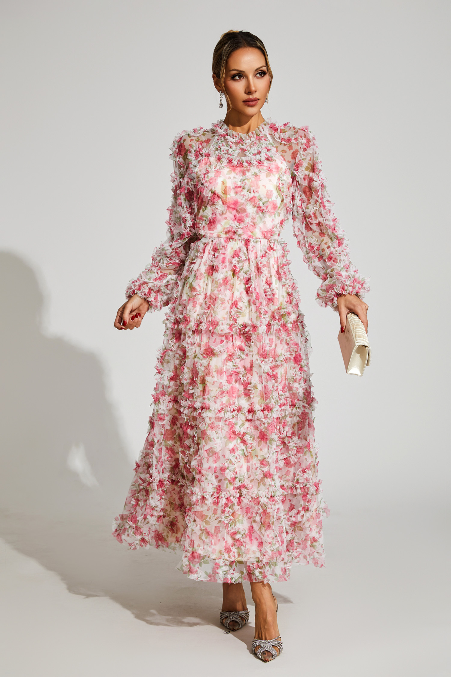 Antonia Pink Floral Mesh Maxi Dress