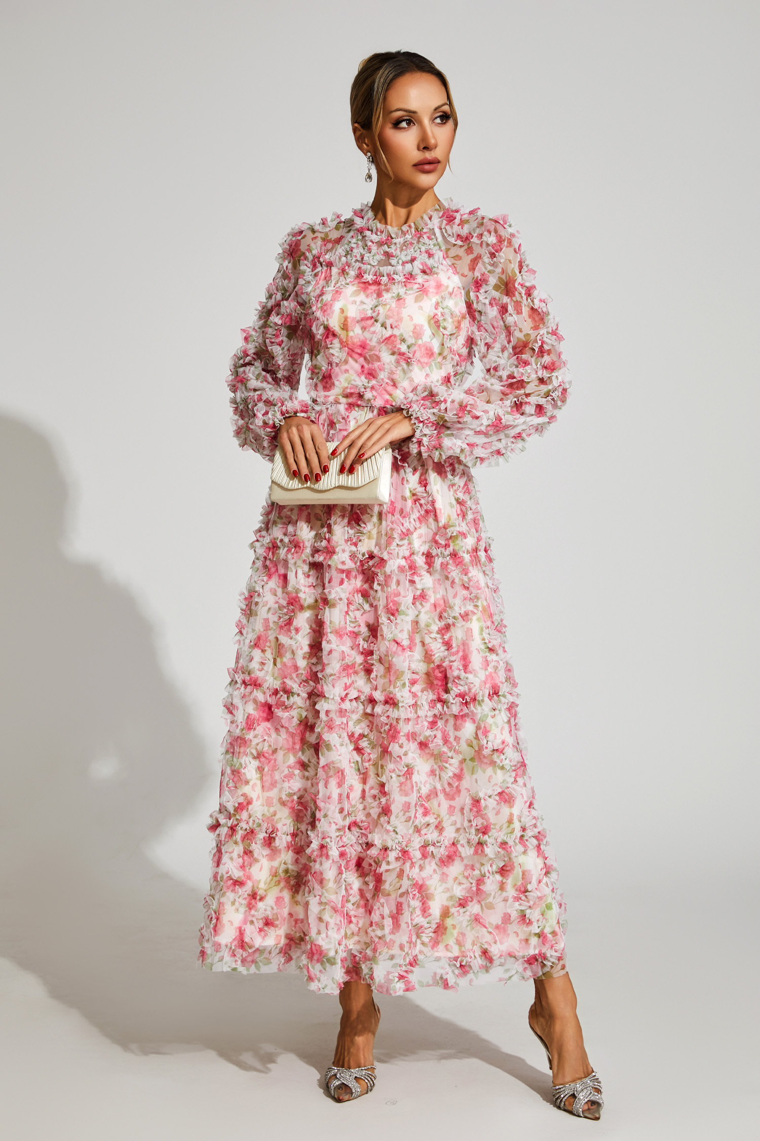 Antonia Pink Floral Mesh Maxi Dress