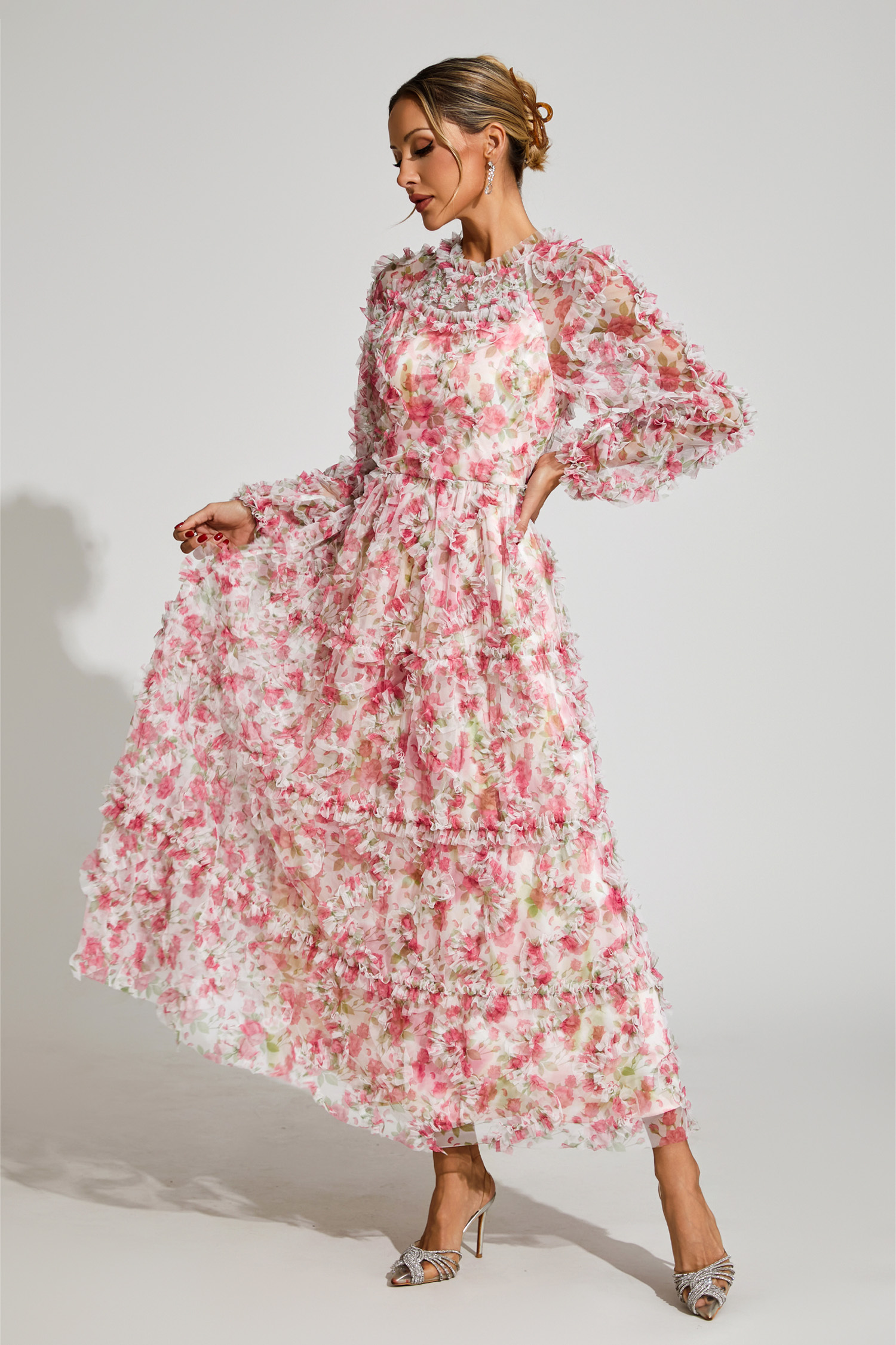 Antonia Pink Floral Mesh Maxi Dress