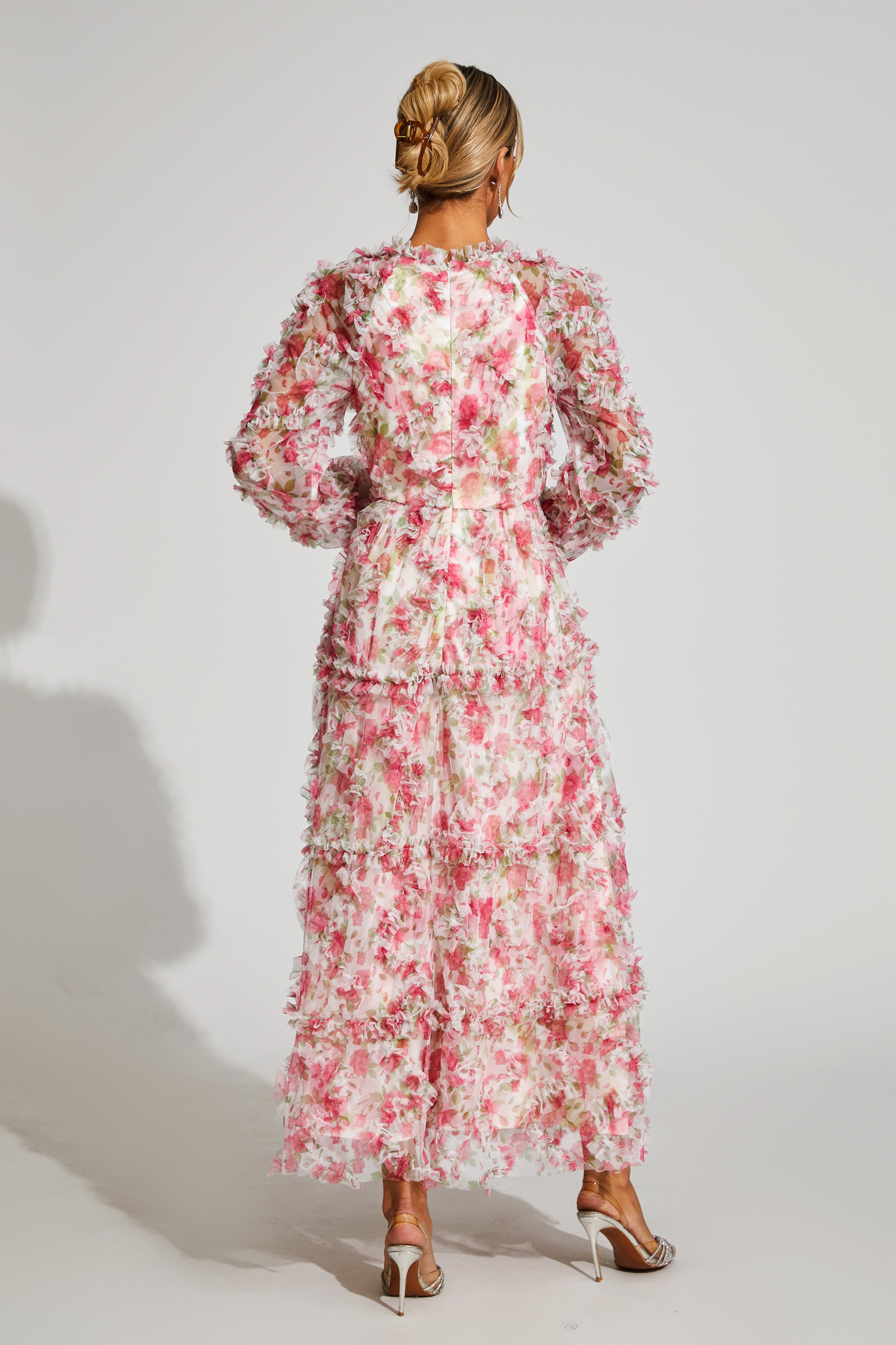 Antonia Pink Floral Mesh Maxi Dress