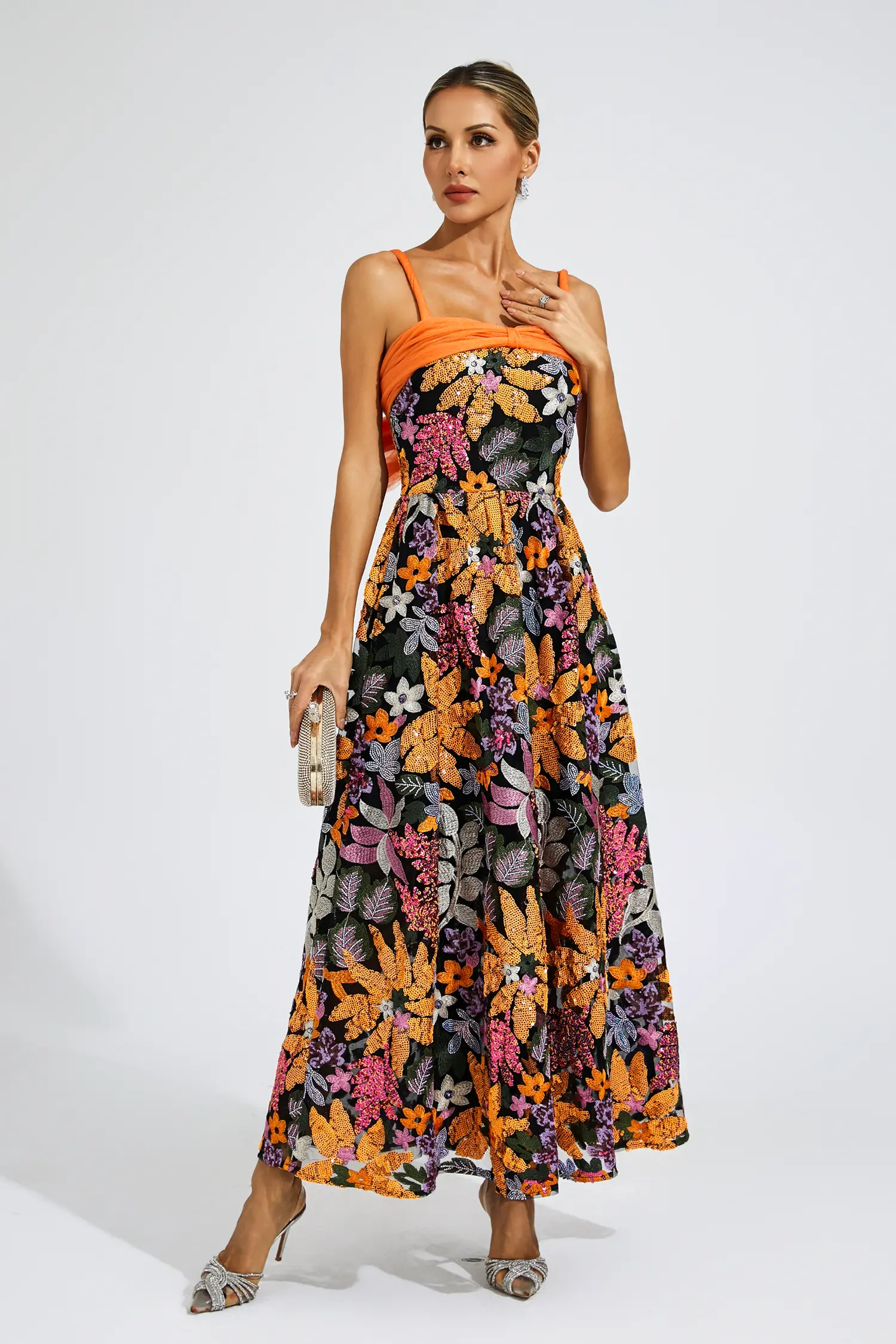 Keppel Floral Sequins Slip Maxi Dress