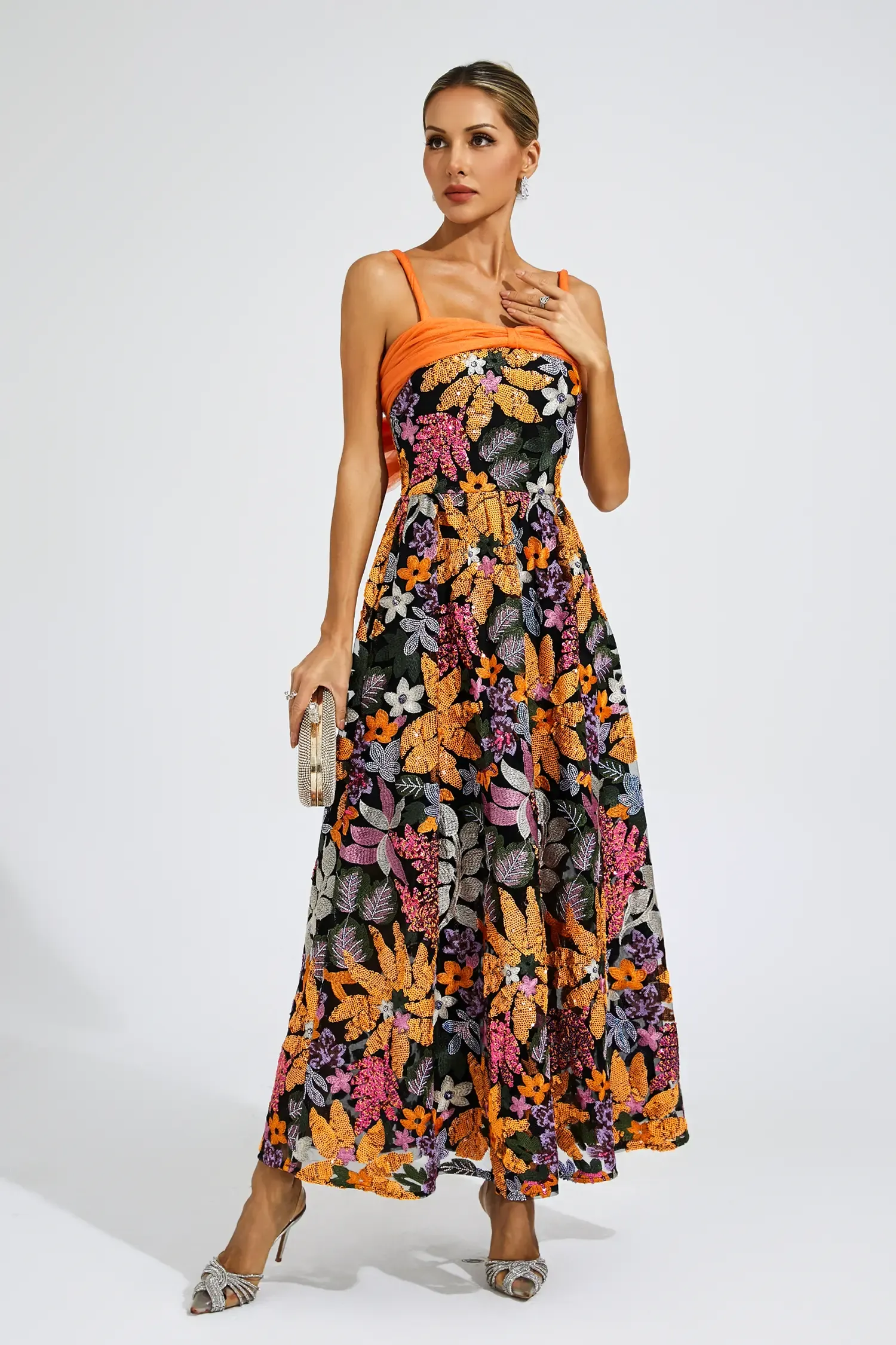 Keppel Floral Sequins Slip Maxi Dress