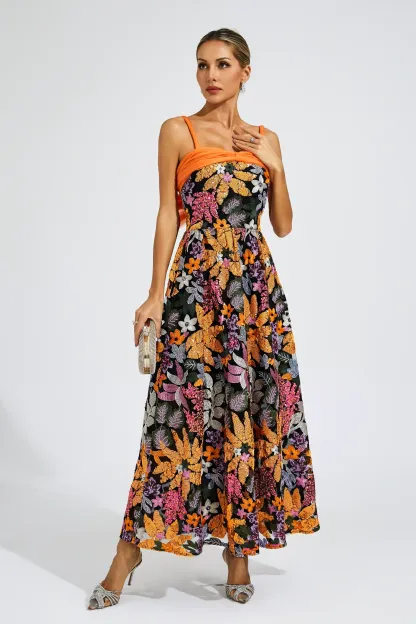 Keppel Floral Sequins Slip Maxi Dress
