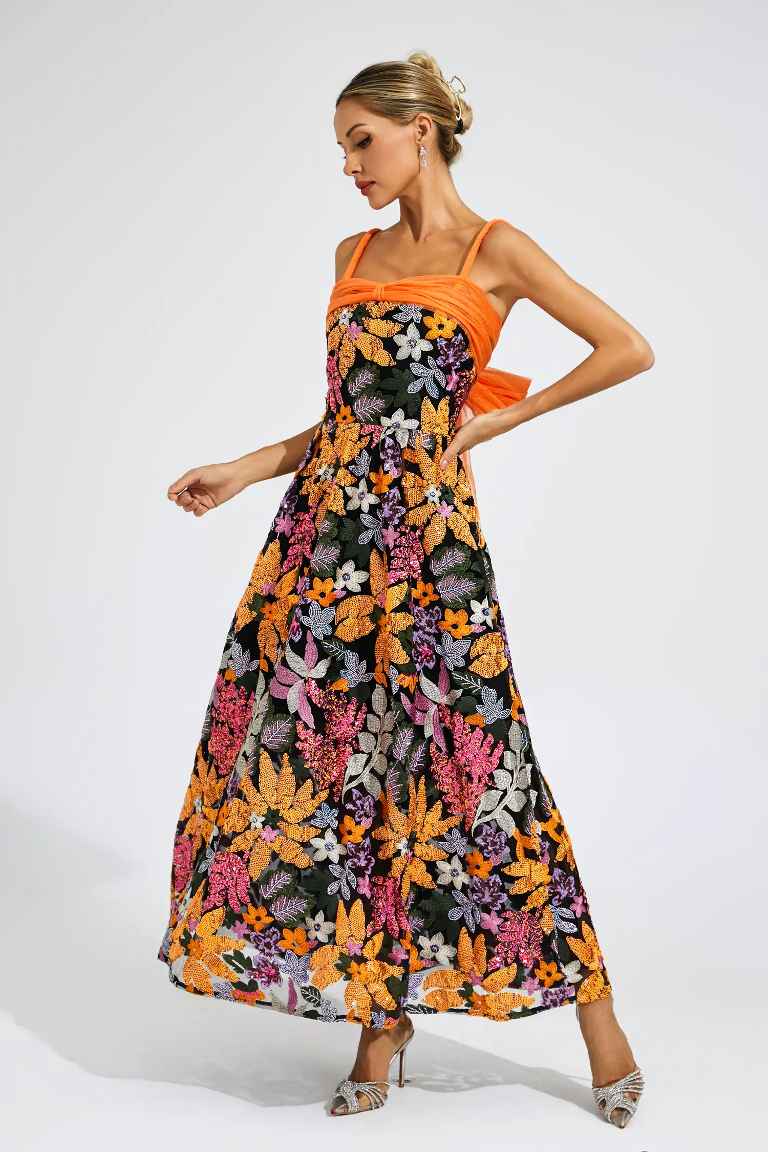 Keppel Floral Sequins Slip Maxi Dress