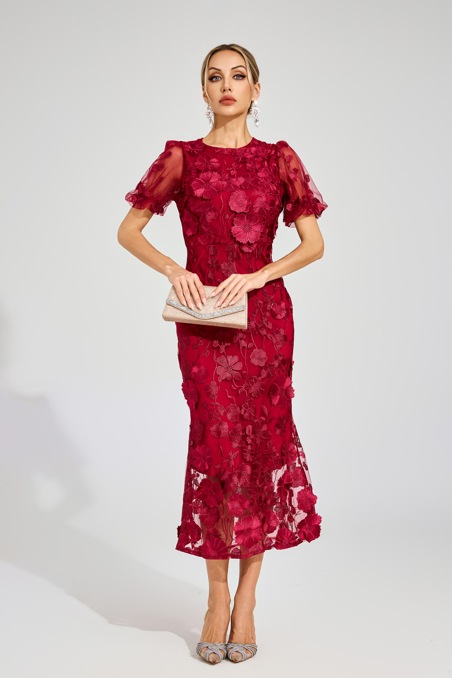 Marner Red Flower Mesh Dress