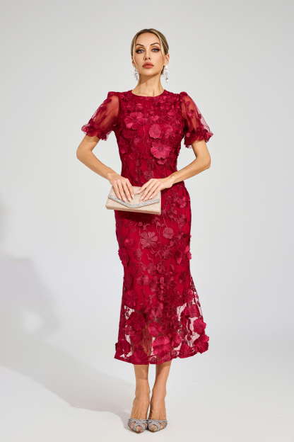 Marner Red Flower Mesh Dress