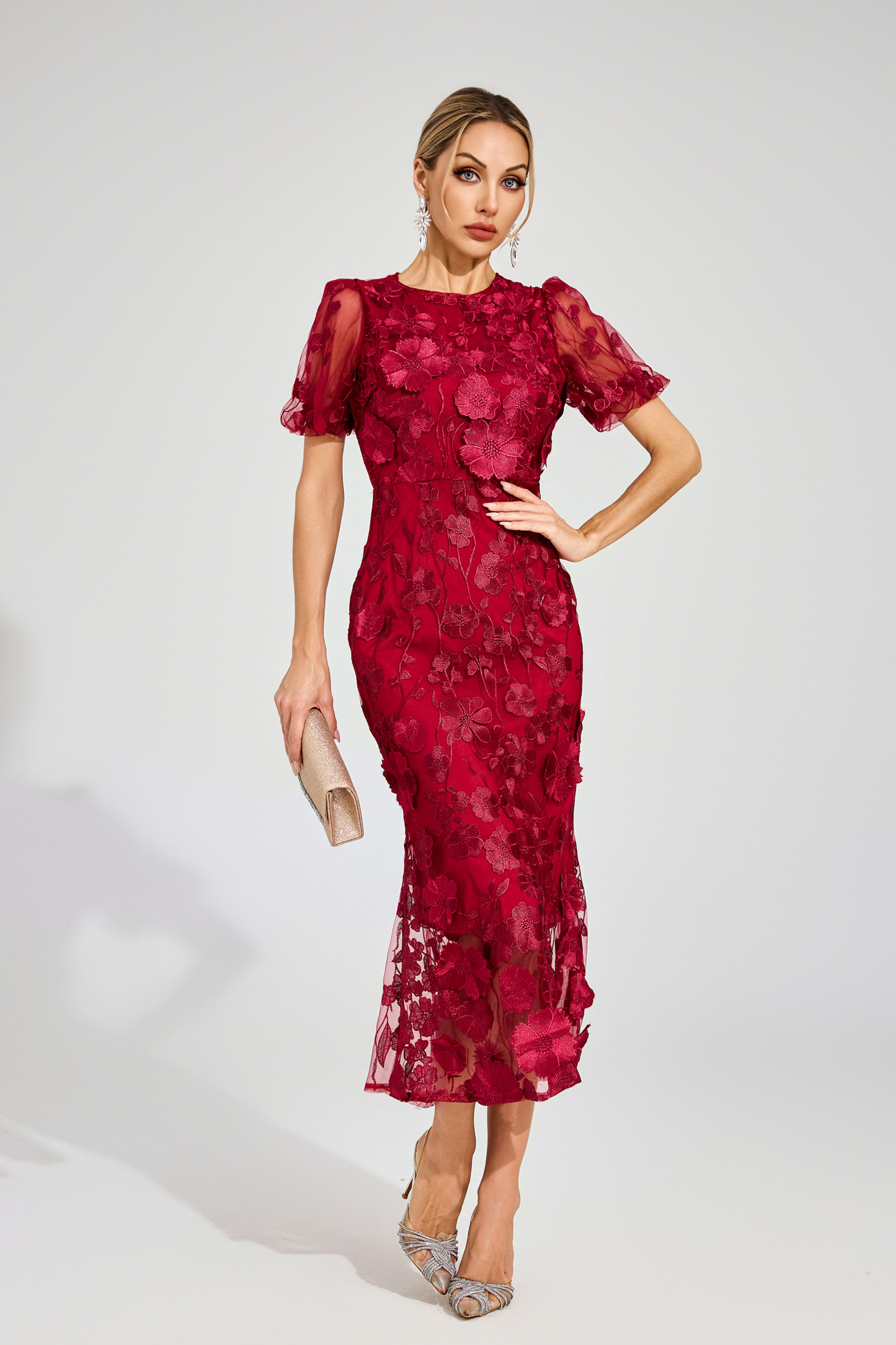 Marner Red Flower Mesh Dress