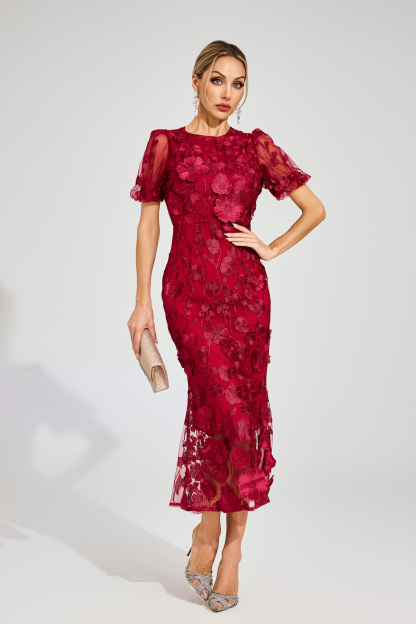 Marner Red Flower Mesh Dress