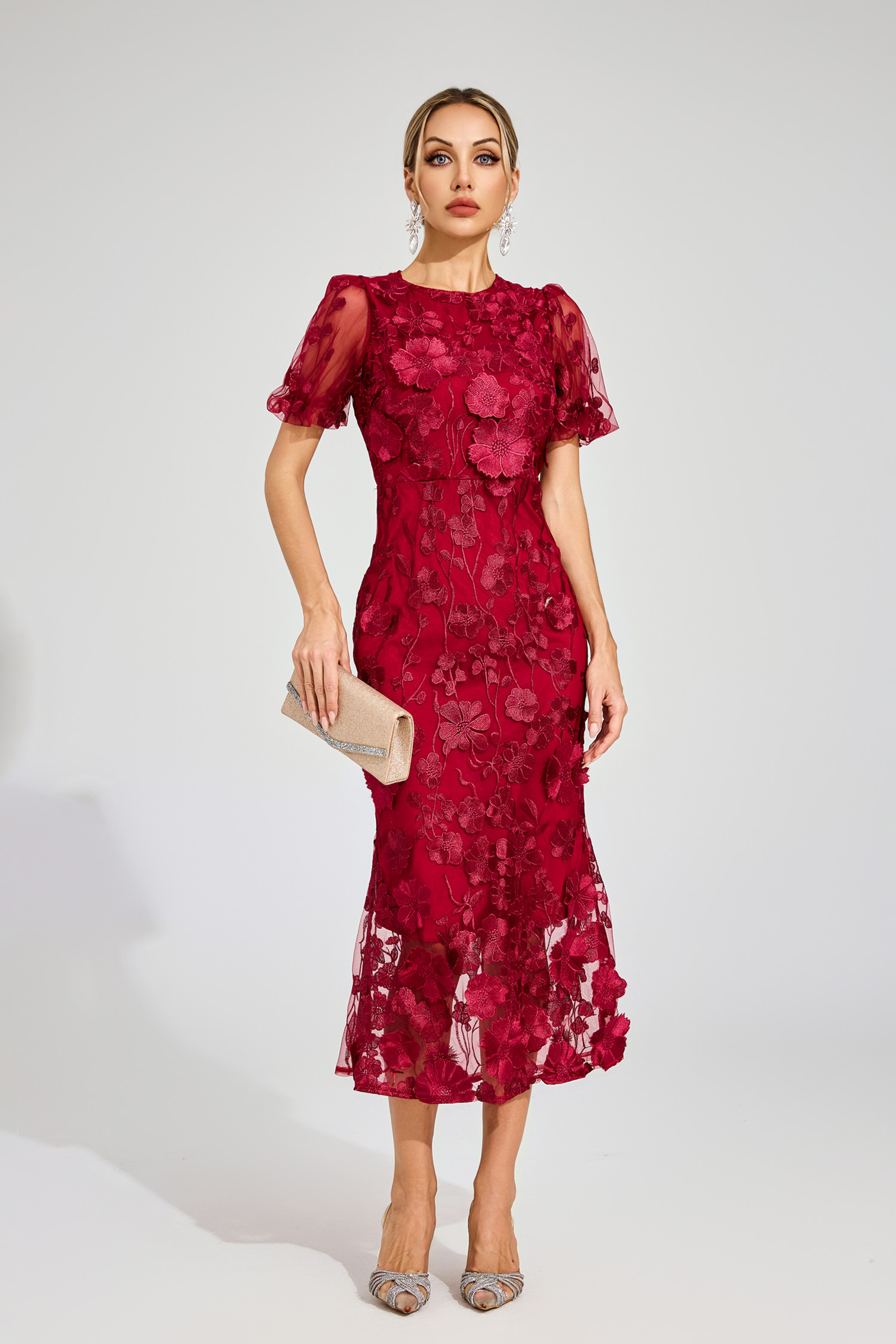 Marner Red Flower Mesh Dress
