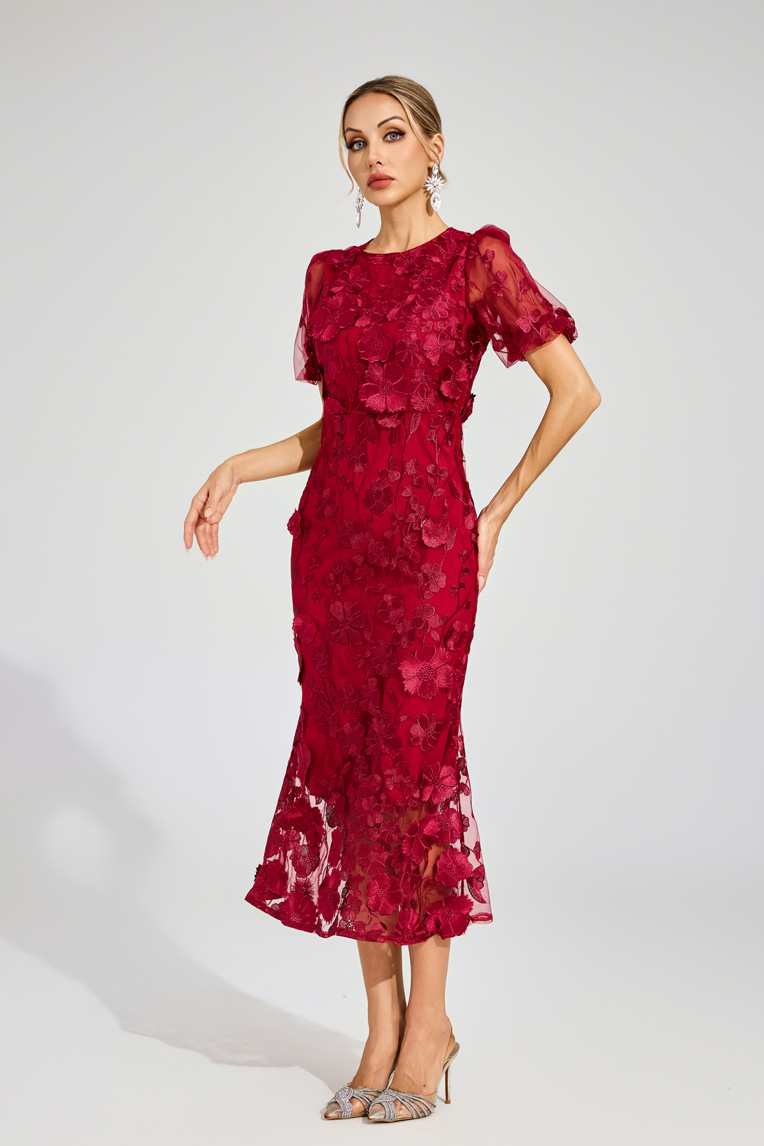 Marner Red Flower Mesh Dress