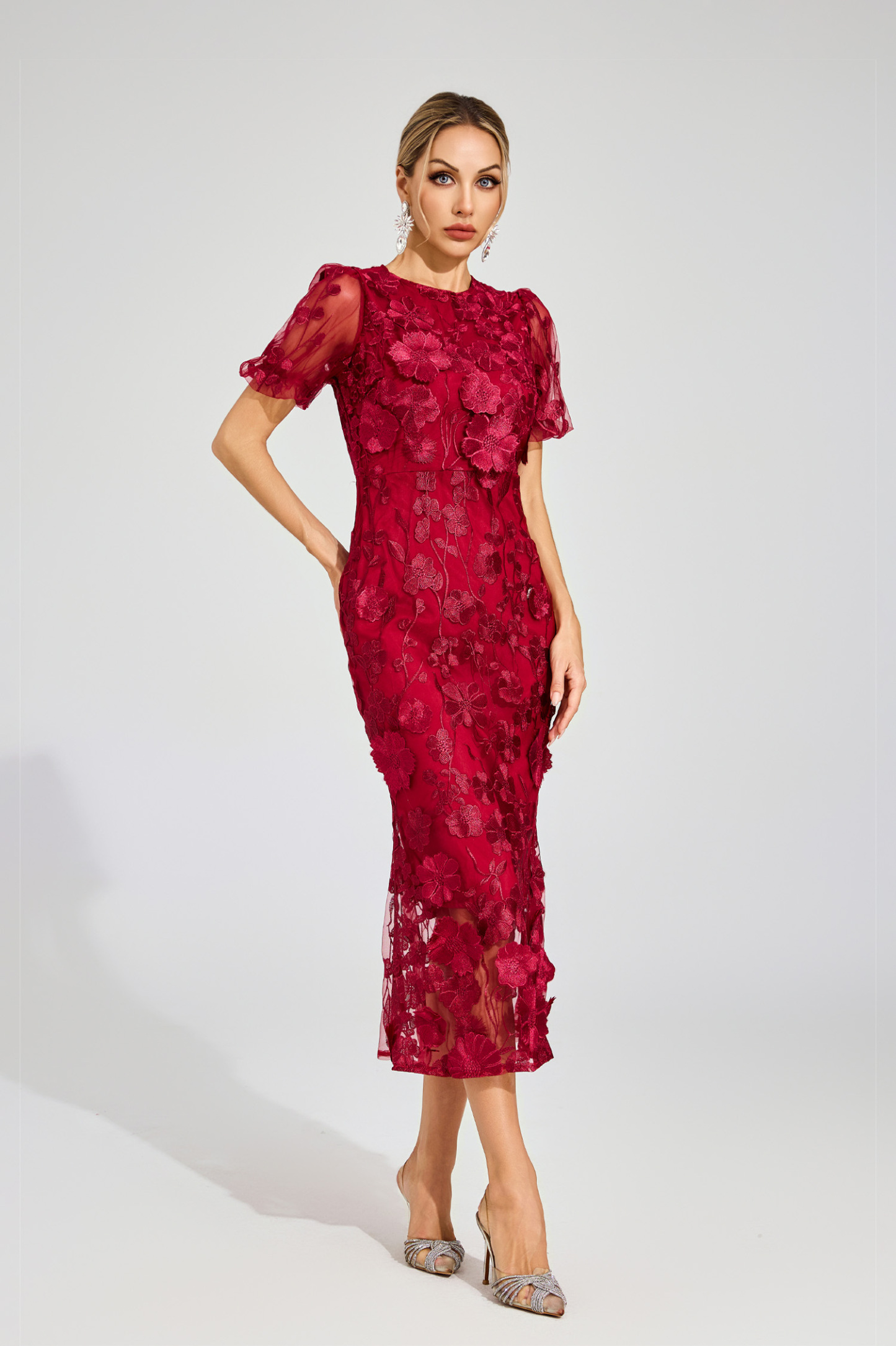 Marner Red Flower Mesh Dress