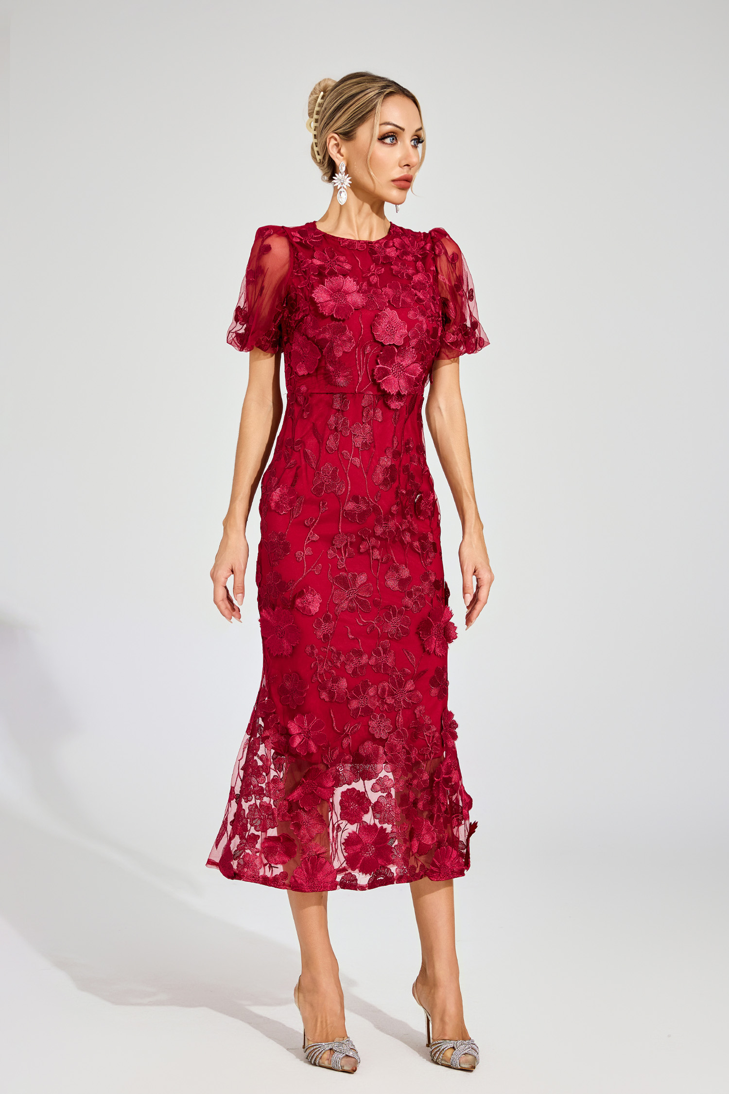 Marner Red Flower Mesh Dress