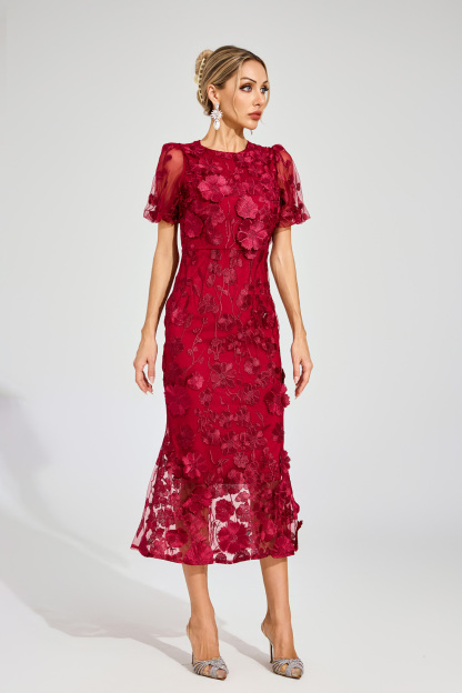 Marner Red Flower Mesh Dress
