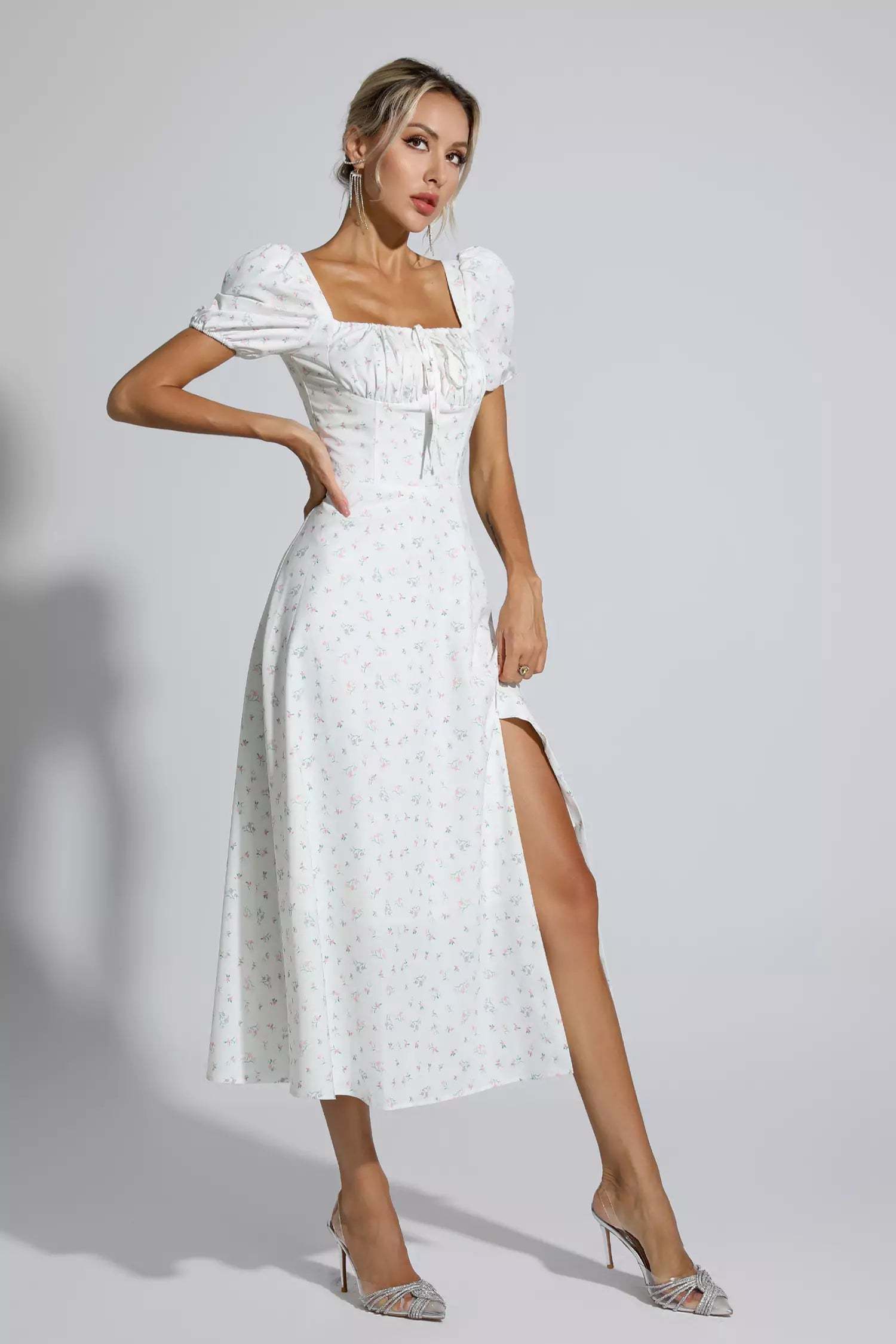 Jefferson Apricot French Floral Midi Dress