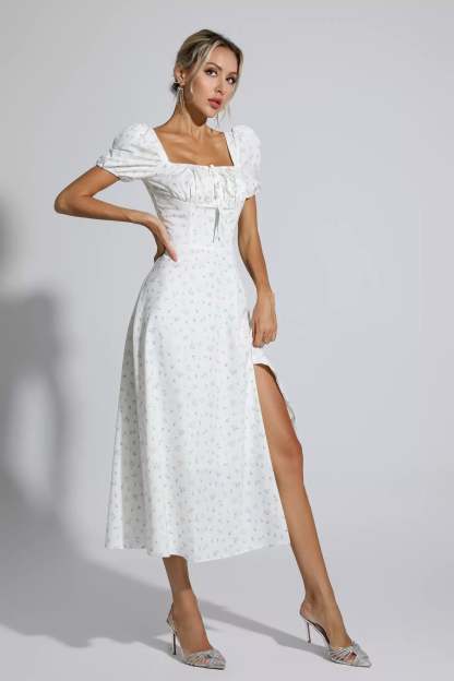 Jefferson Apricot French Floral Midi Dress