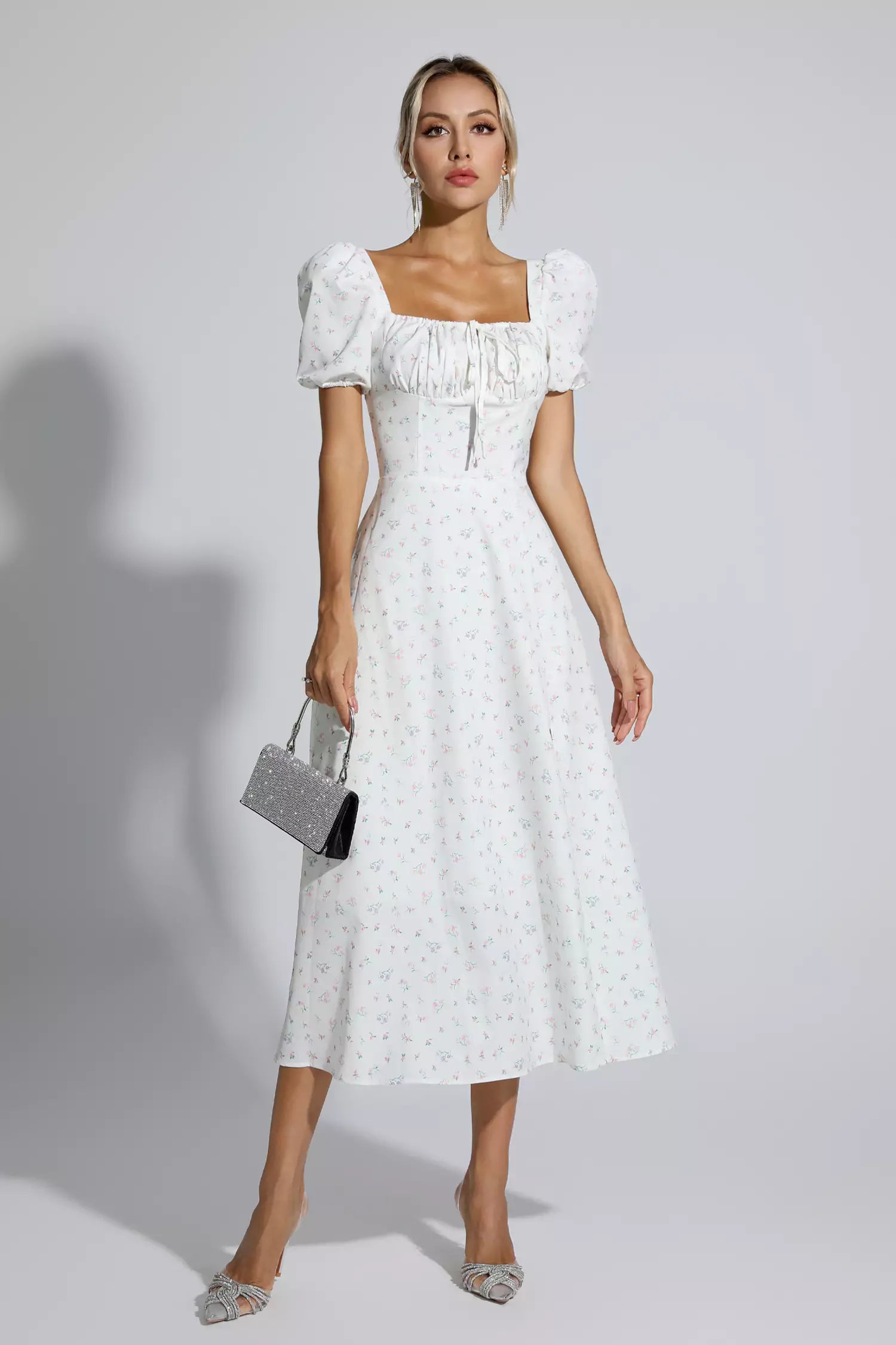 Jefferson Apricot French Floral Midi Dress