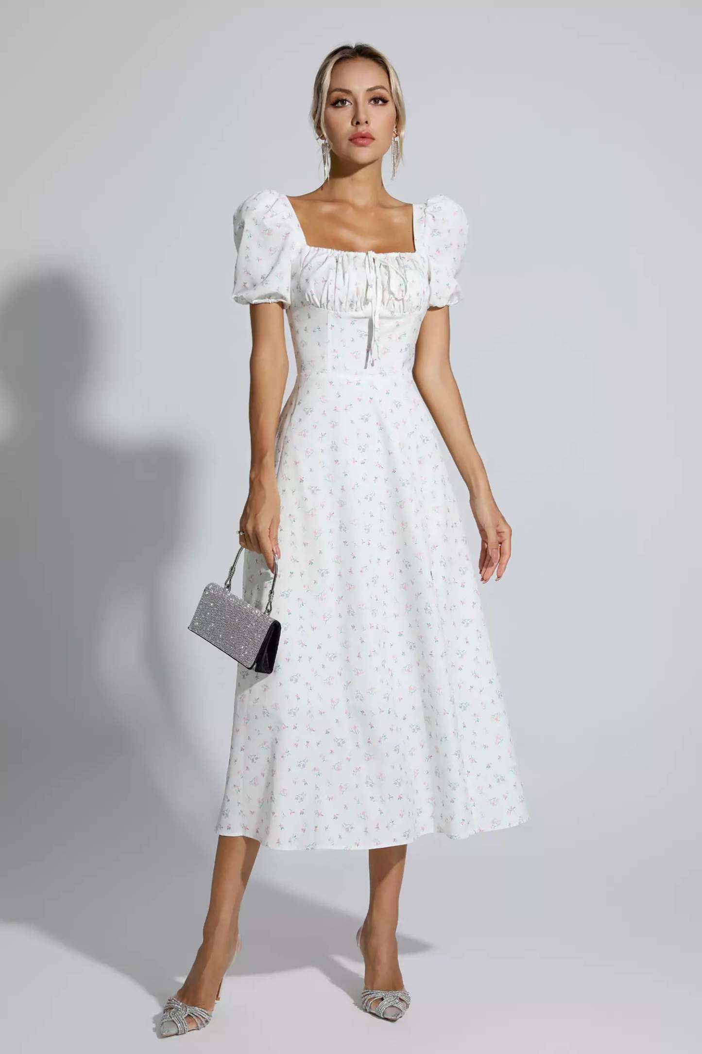 Jefferson Apricot French Floral Midi Dress