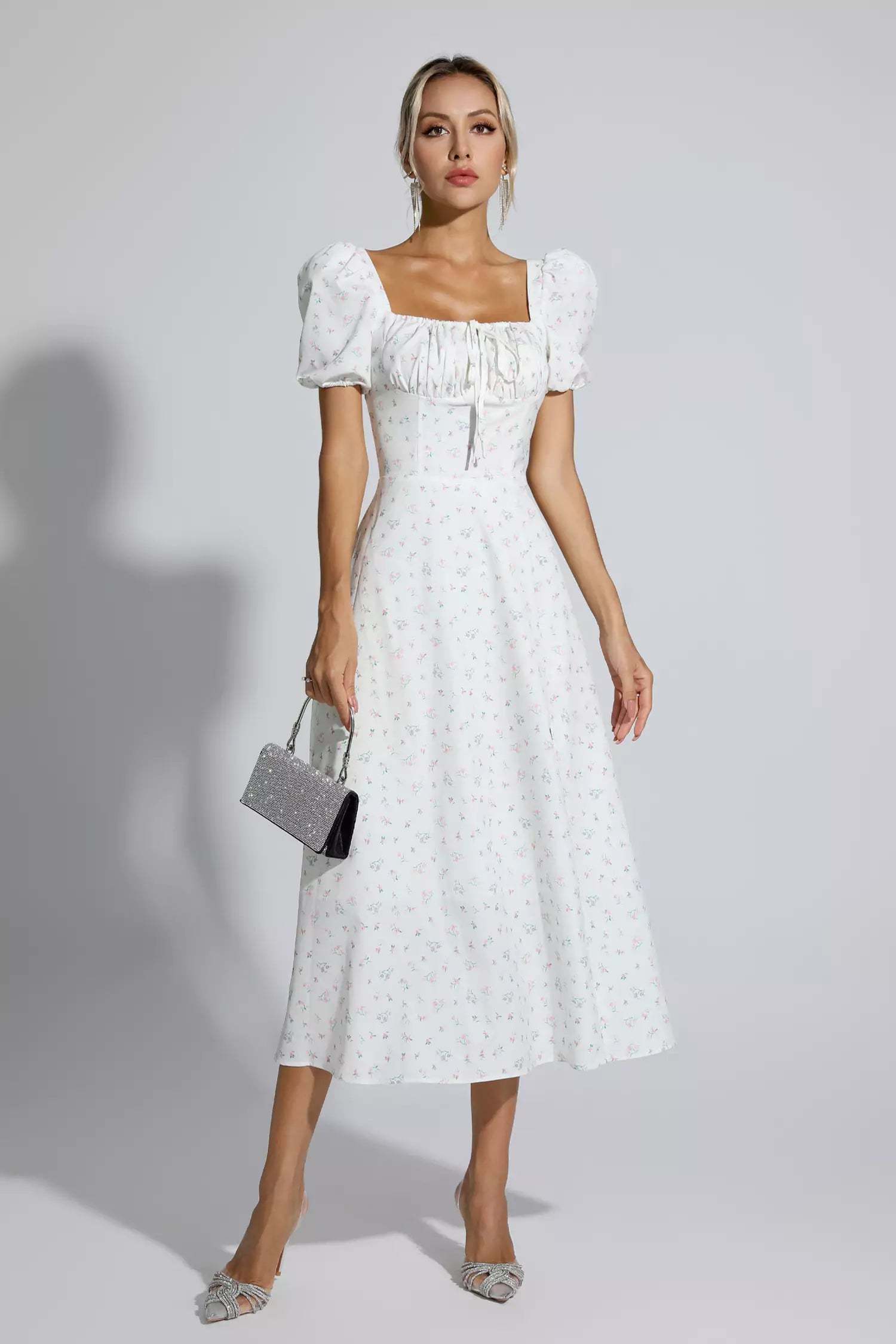 Jefferson Apricot French Floral Midi Dress