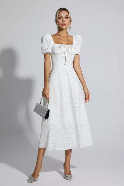 Jefferson Apricot French Floral Midi Dress