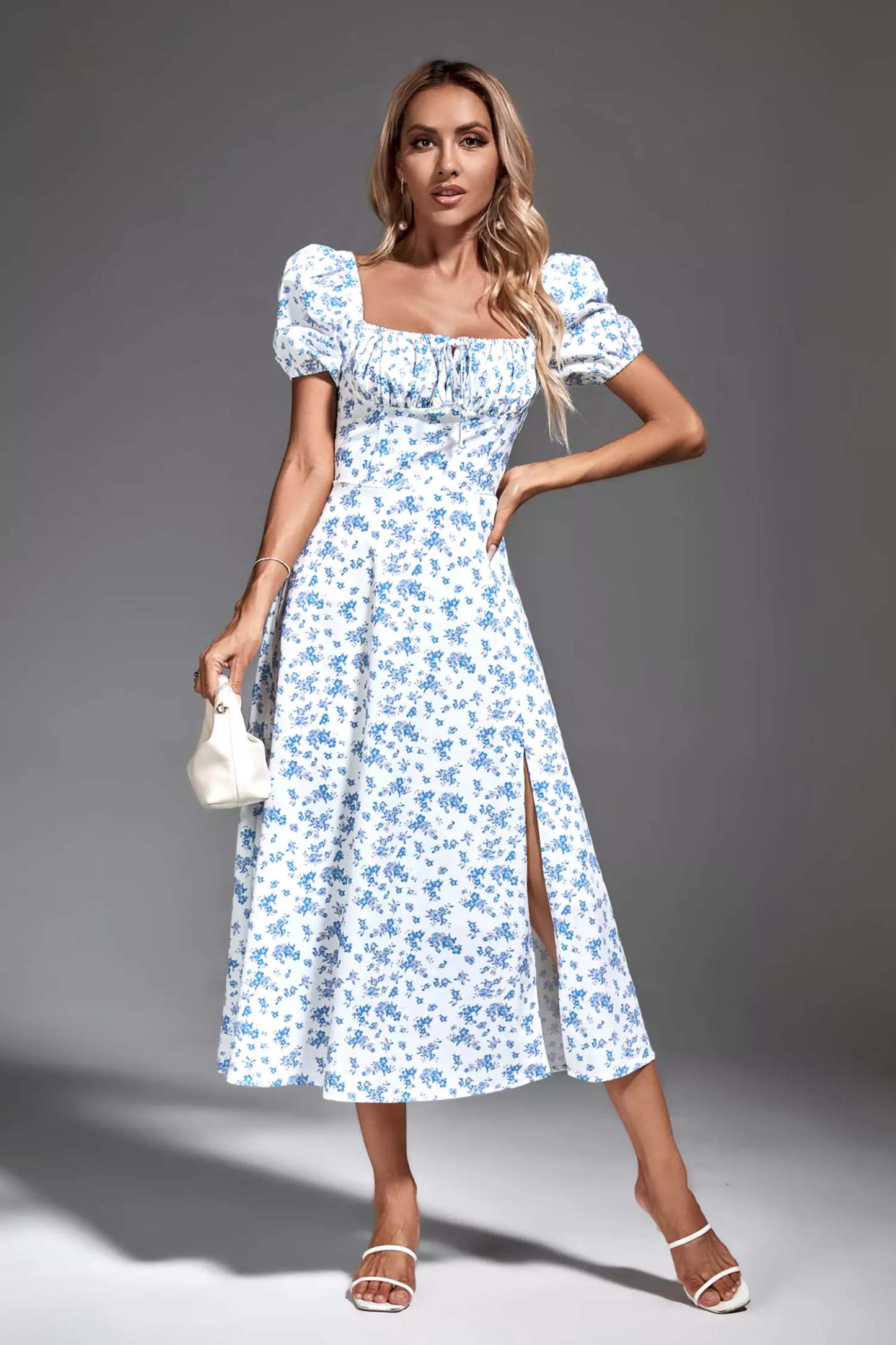 Jefferson Blue French Floral Midi Dress