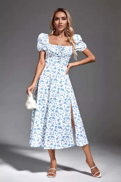 Jefferson Blue French Floral Midi Dress