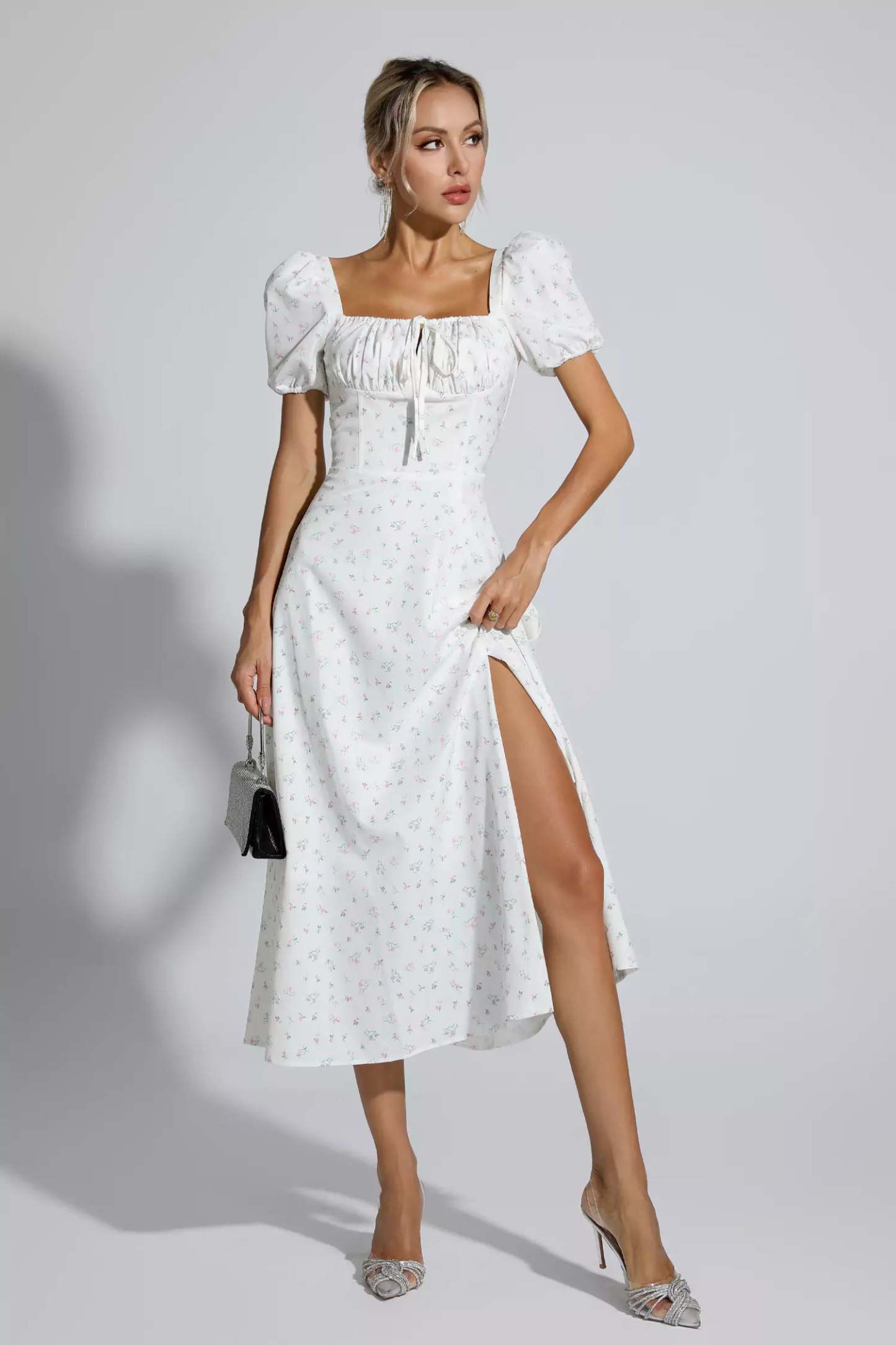 Jefferson Apricot French Floral Midi Dress