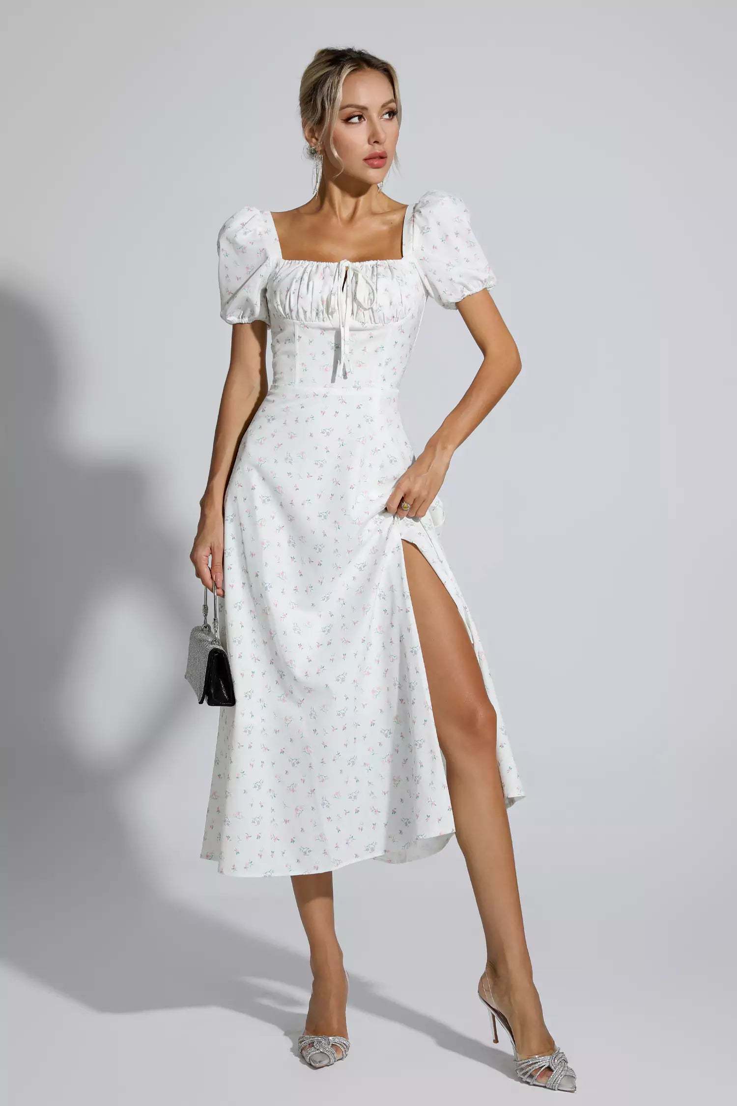 Jefferson Apricot French Floral Midi Dress