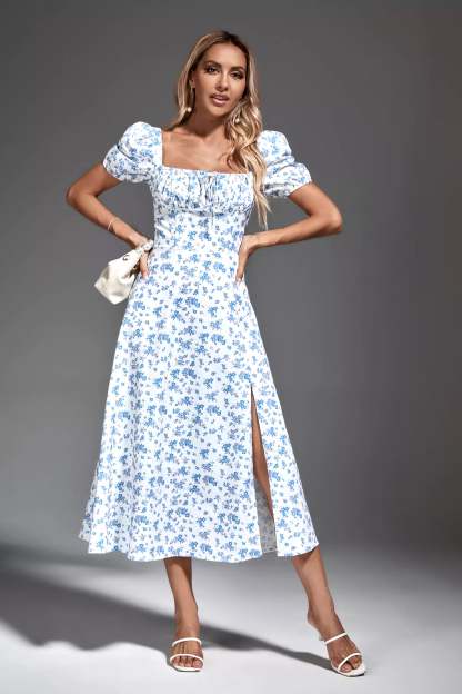 Jefferson Blue French Floral Midi Dress