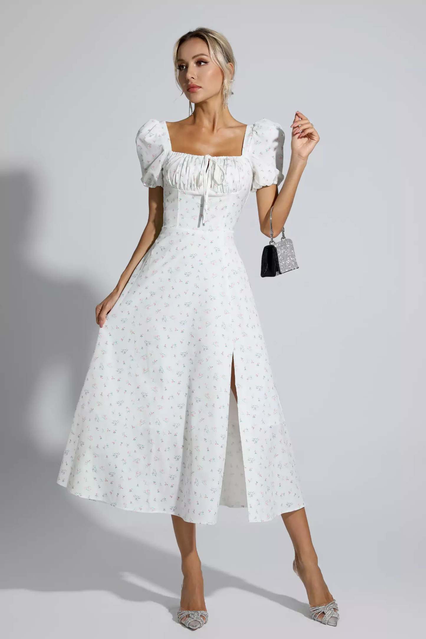 Jefferson Apricot French Floral Midi Dress