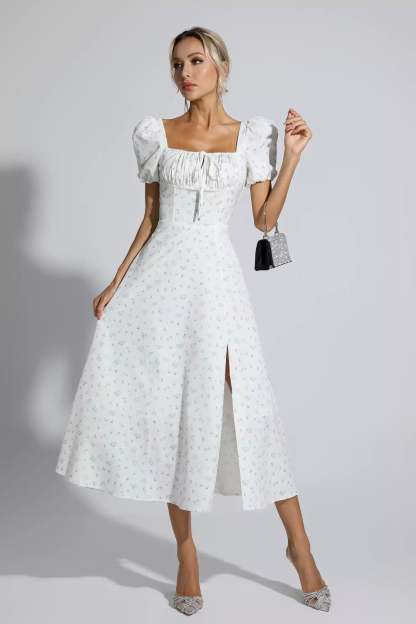 Jefferson Apricot French Floral Midi Dress