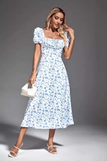Jefferson Blue French Floral Midi Dress