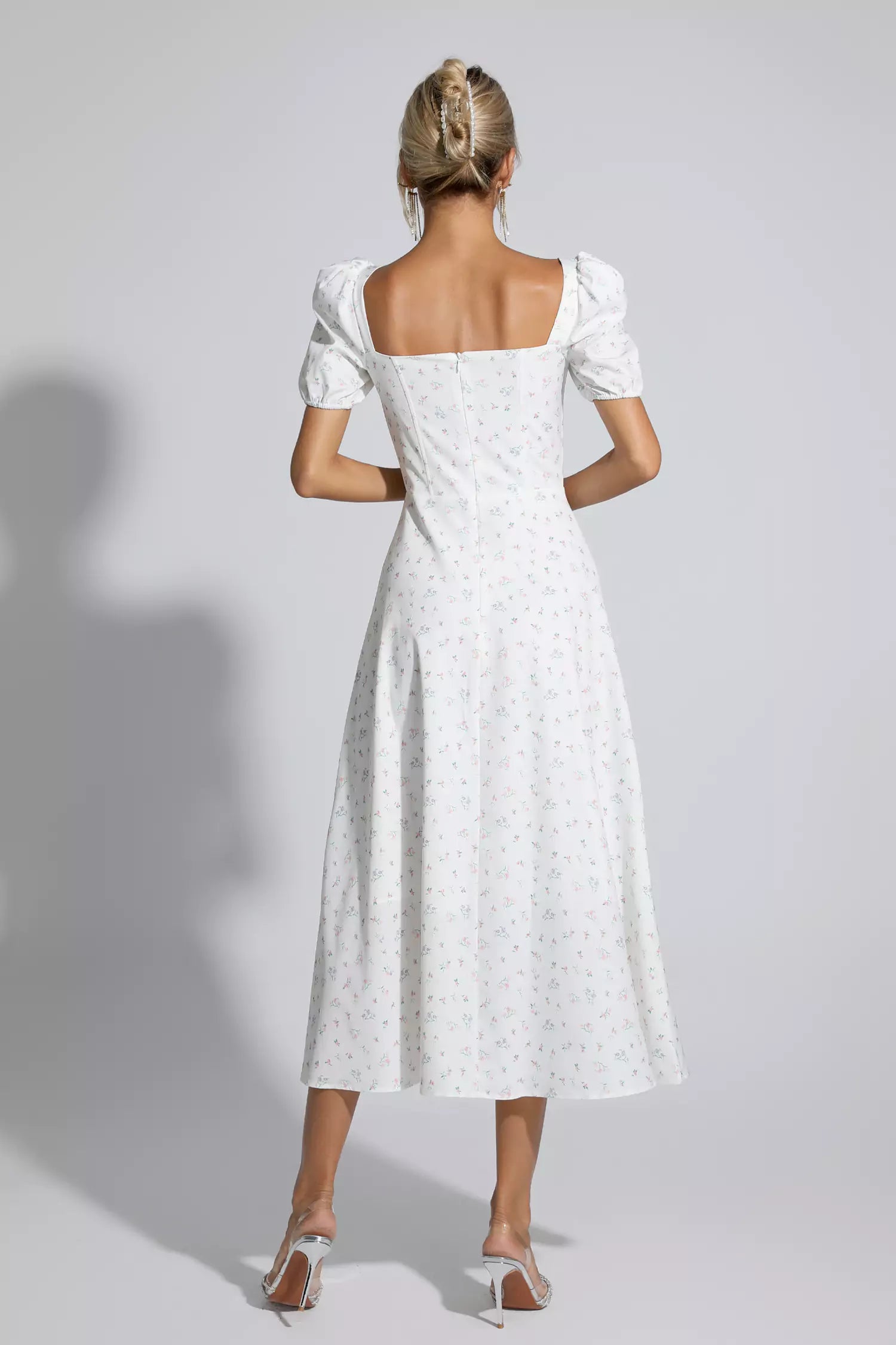Jefferson Apricot French Floral Midi Dress