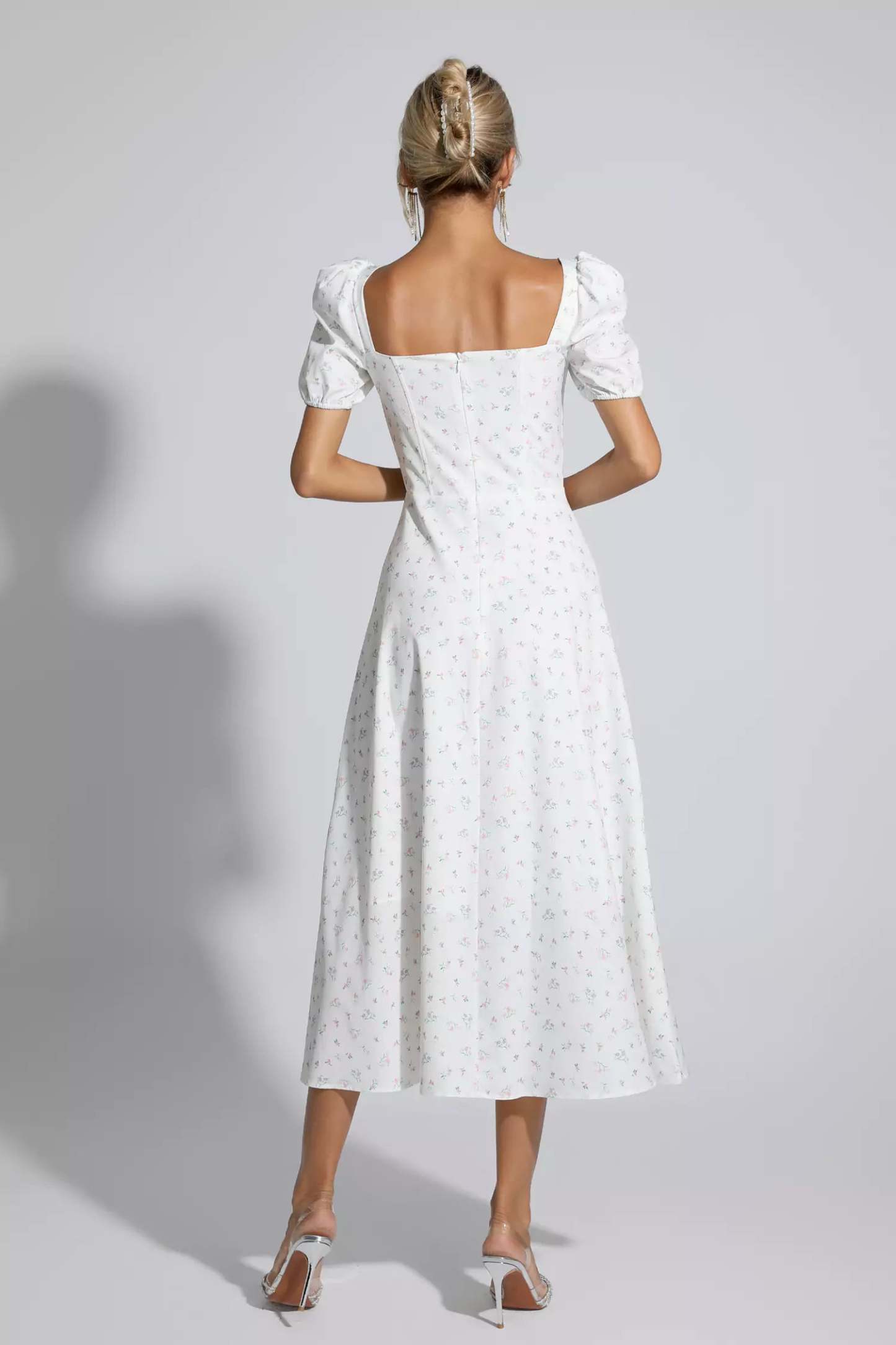 Jefferson Apricot French Floral Midi Dress