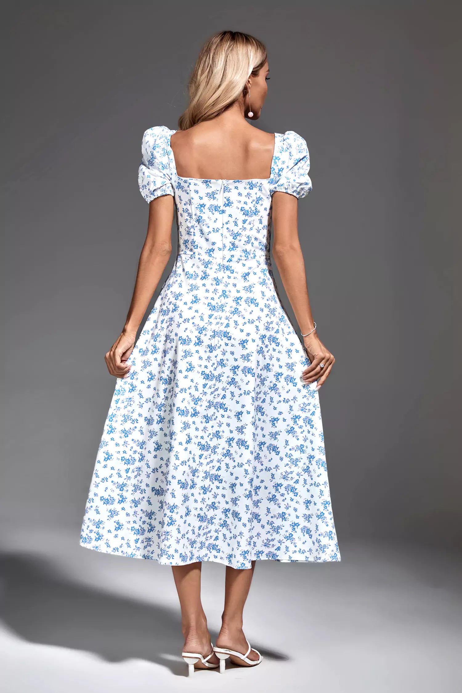 Jefferson Blue French Floral Midi Dress